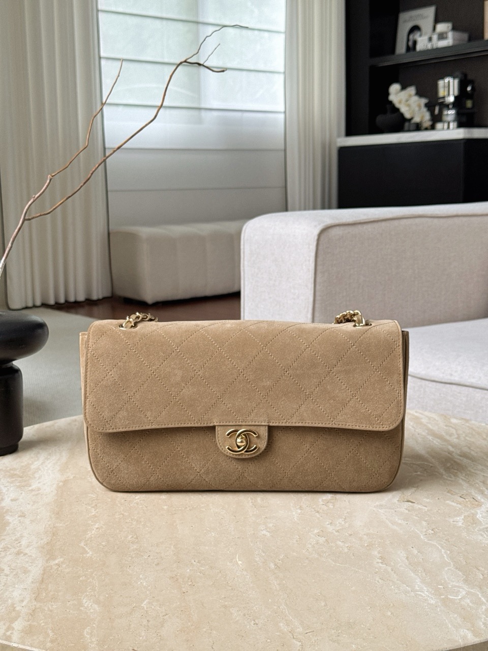 CHANEL Maxi Flap Bag Suede Calfskin In Dark Beige - image 2