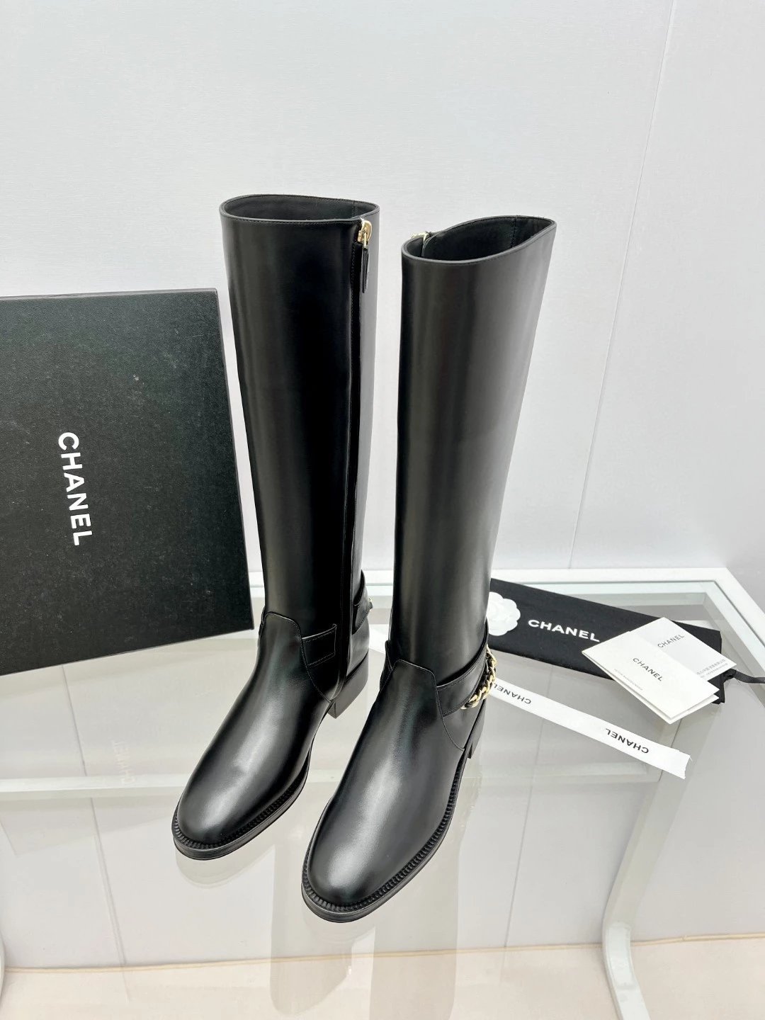 CHANEL riding boots with CC and chain at back - image 2