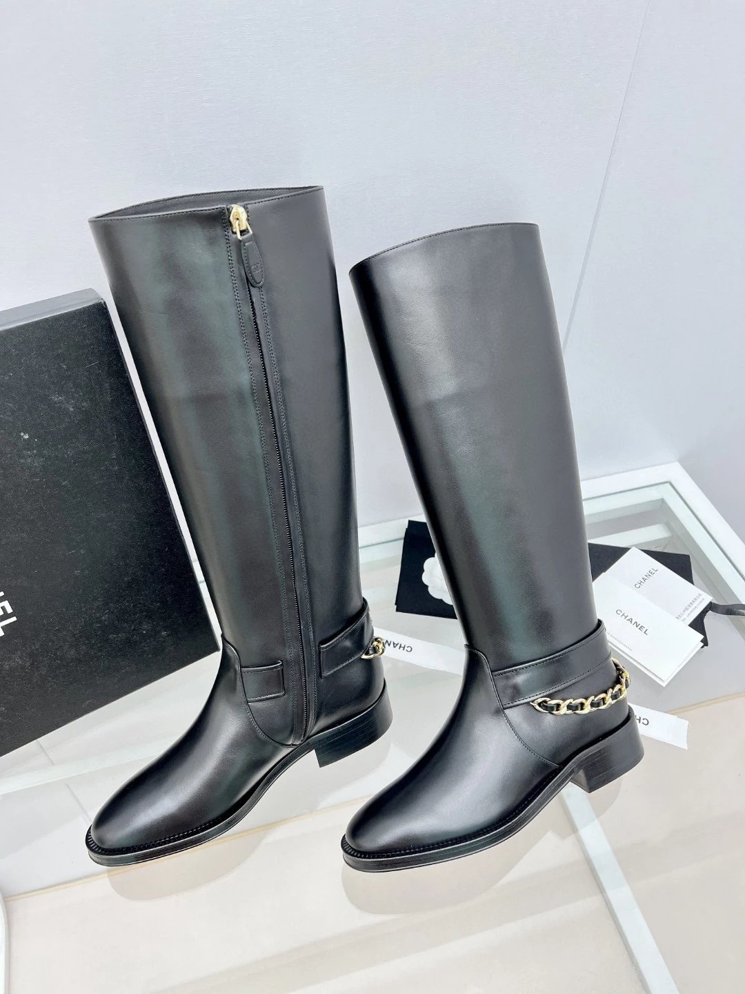 CHANEL riding boots with CC and chain at back - image 3