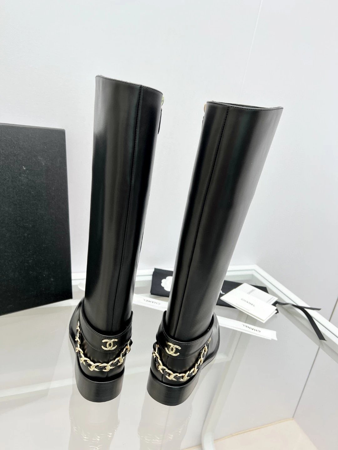CHANEL riding boots with CC and chain at back - image 4