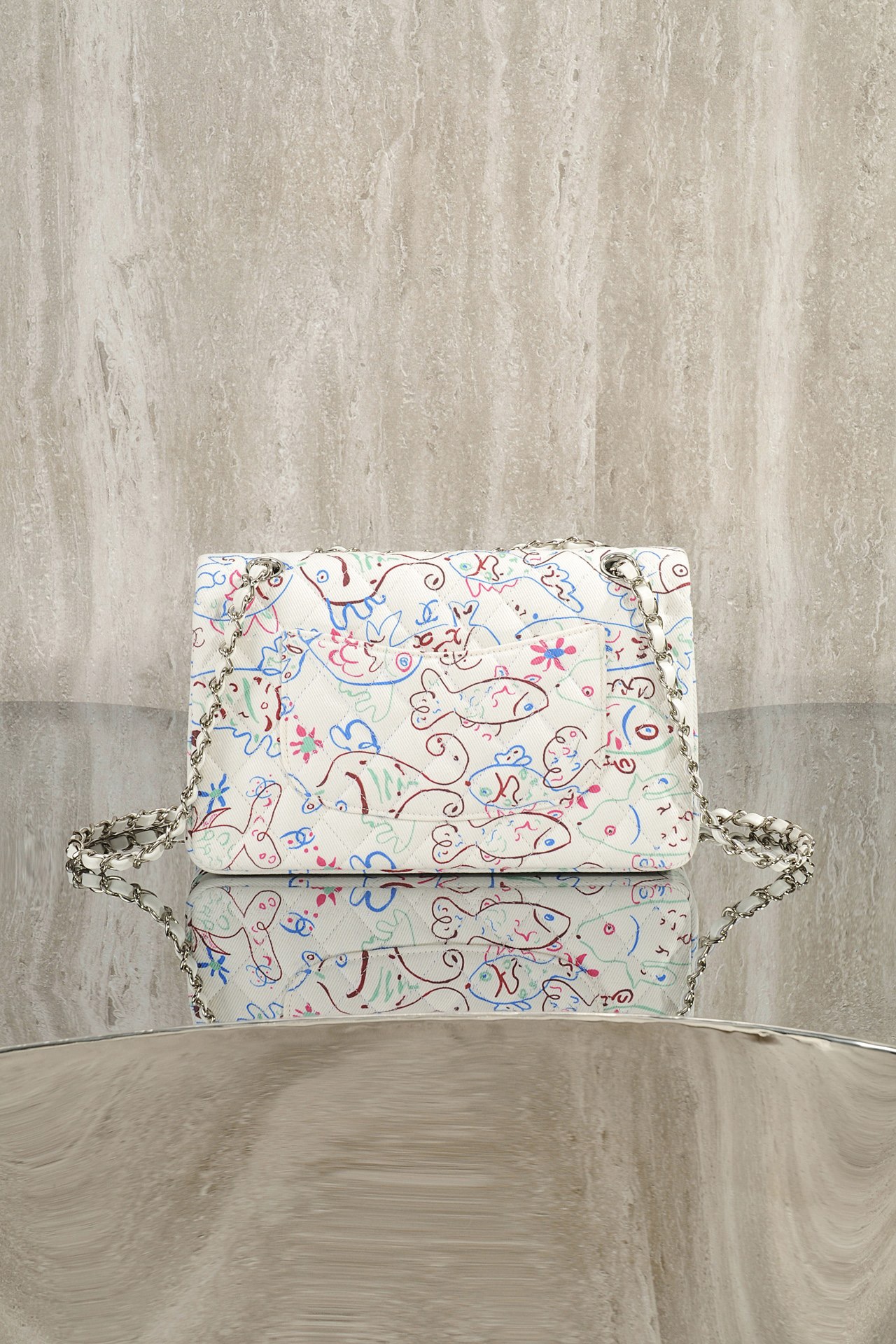 CHANEL Denim Printed Fish Quilted Medium Double Flap - image 3