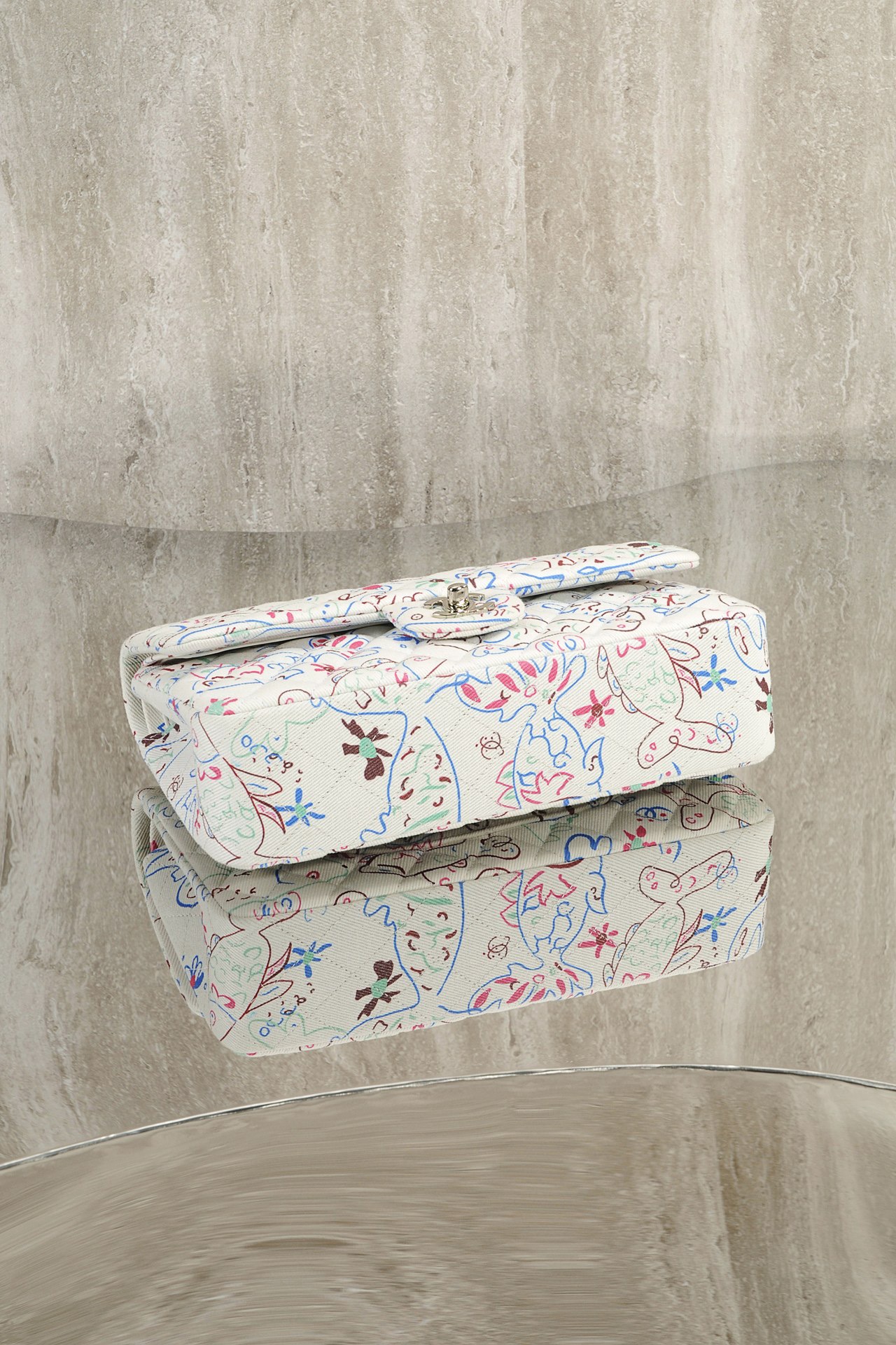 CHANEL Denim Printed Fish Quilted Medium Double Flap - image 5