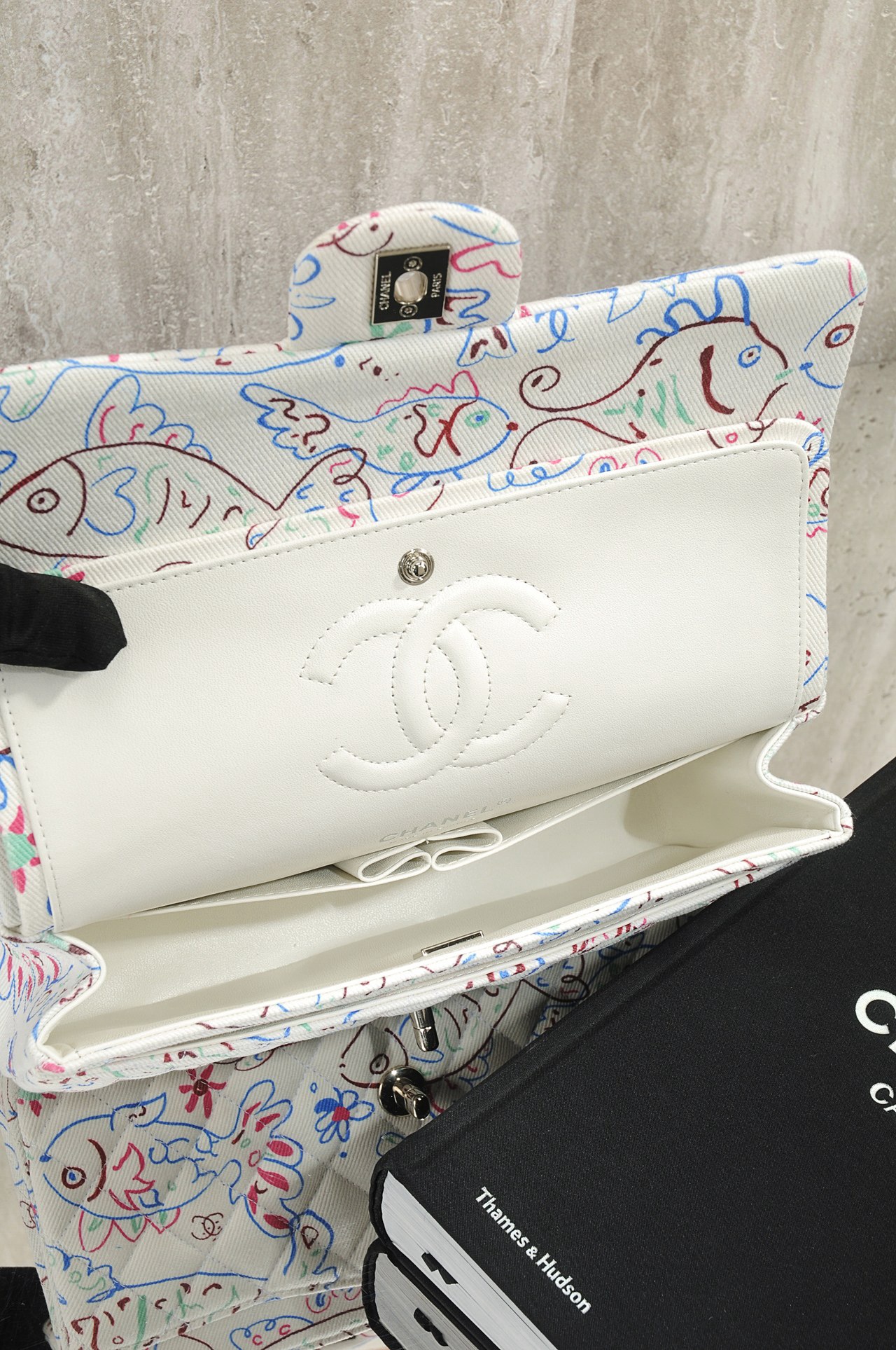 CHANEL Denim Printed Fish Quilted Medium Double Flap - image 6