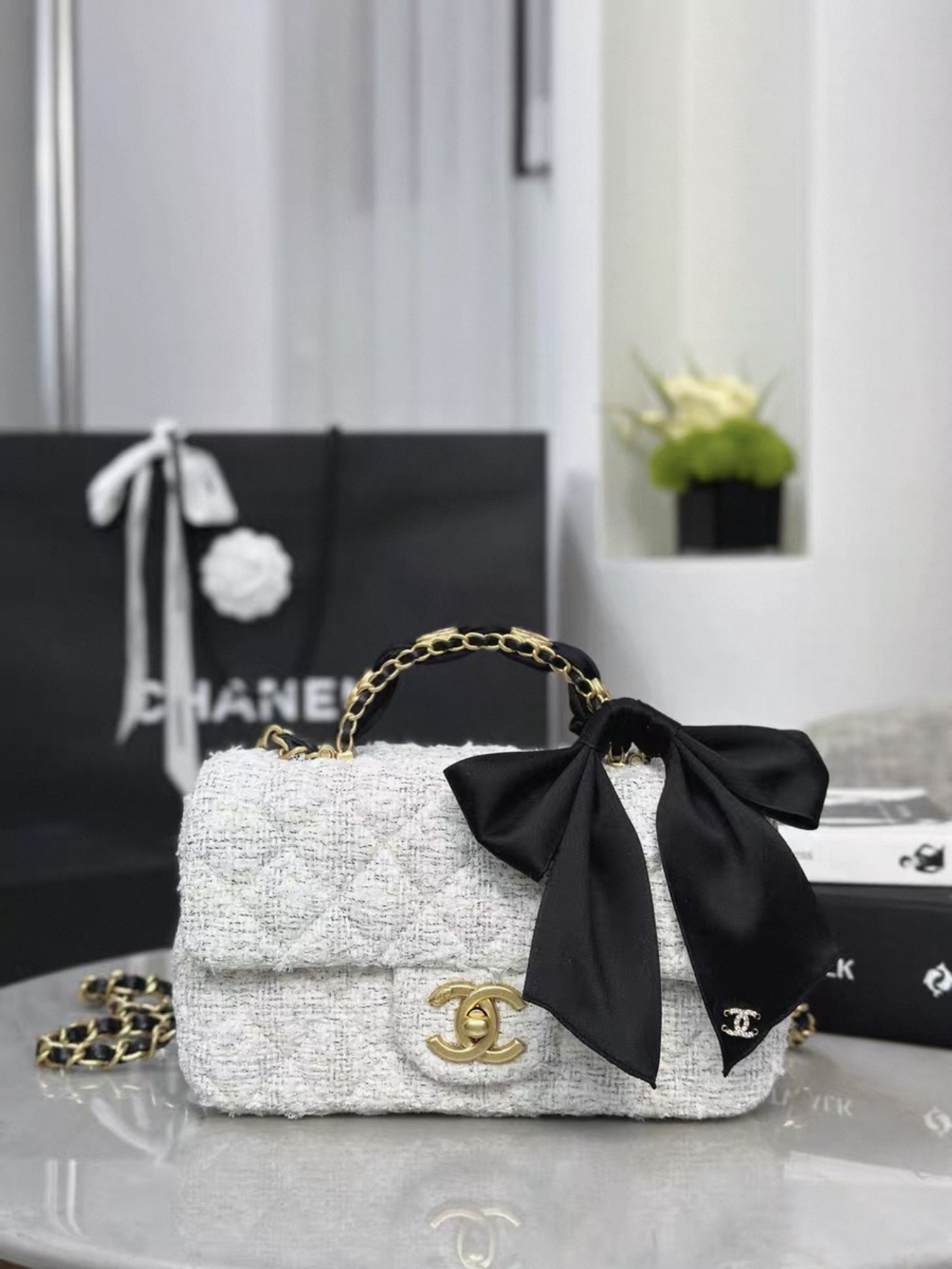 CHANEL Mini flap bag with top handle Tweed ,Silk - image 2