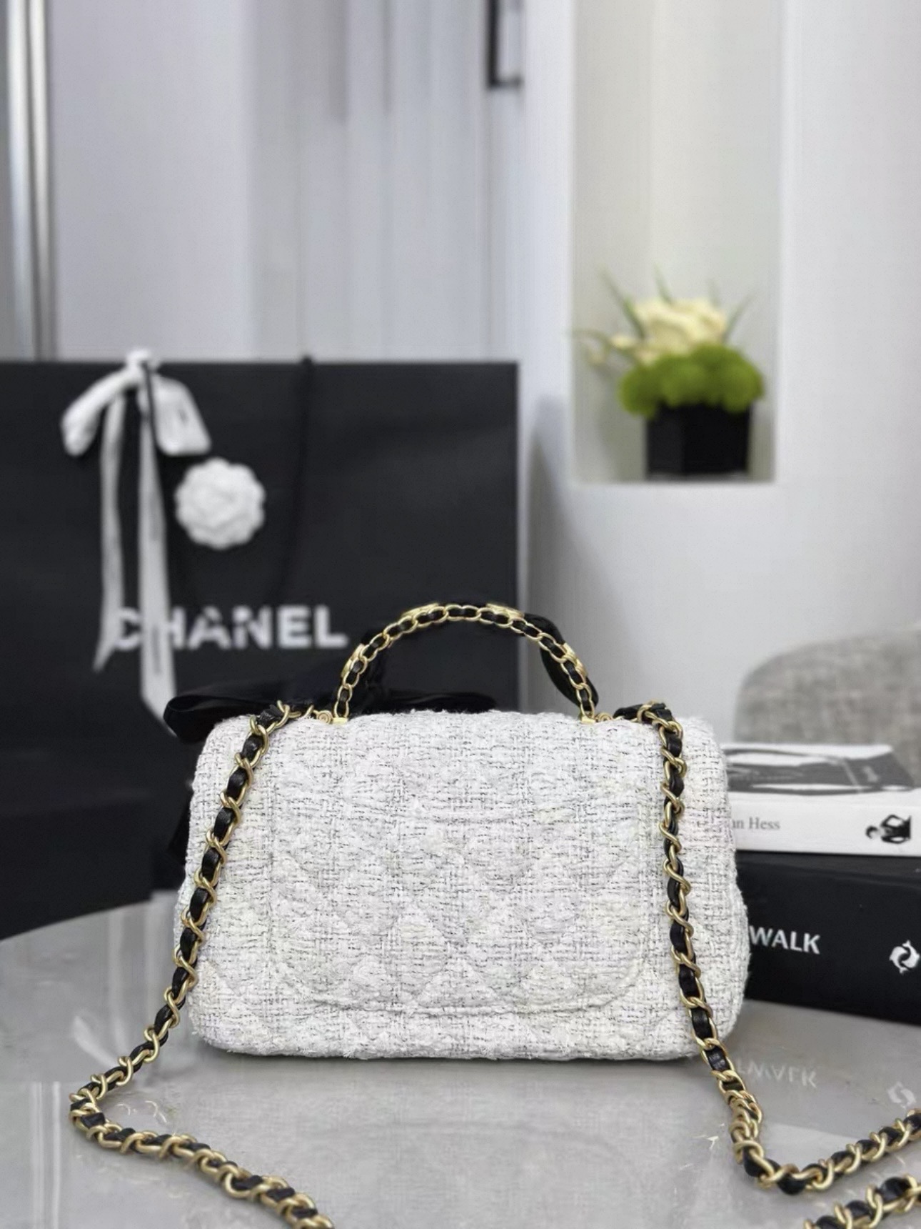 CHANEL Mini flap bag with top handle Tweed ,Silk - image 3