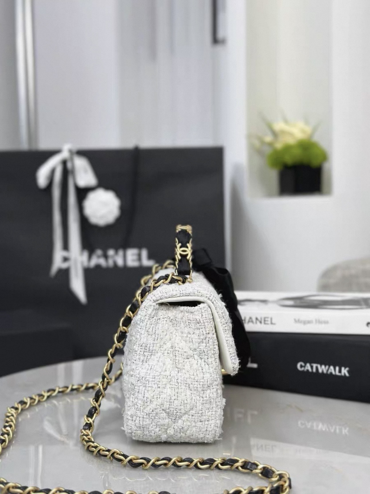 CHANEL Mini flap bag with top handle Tweed ,Silk - image 4
