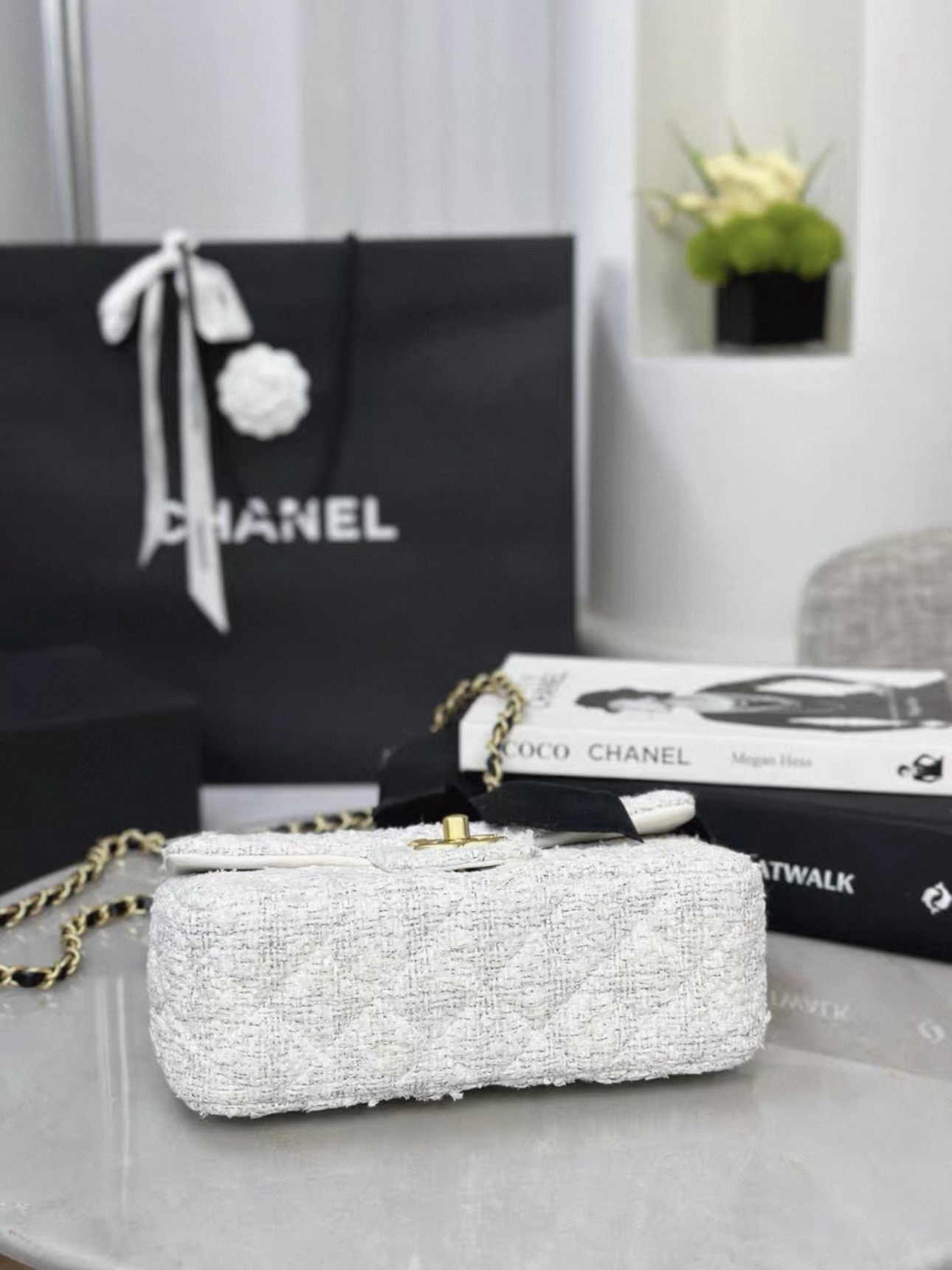 CHANEL Mini flap bag with top handle Tweed ,Silk - image 6