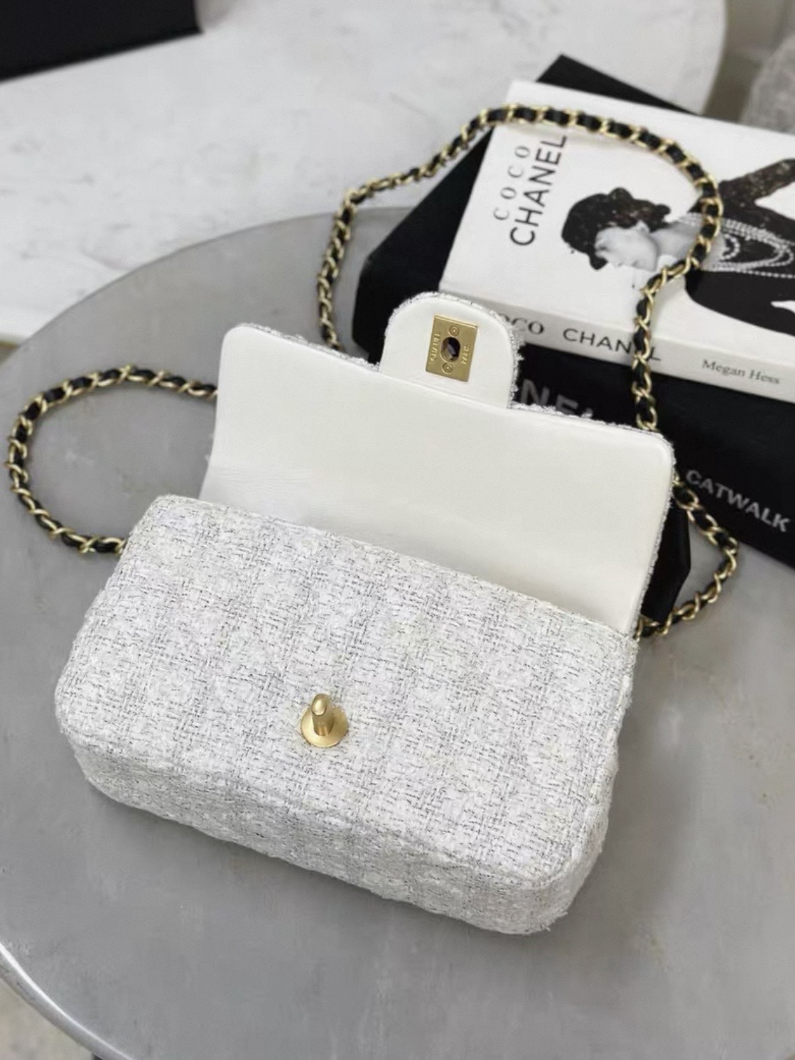 CHANEL Mini flap bag with top handle Tweed ,Silk - image 7