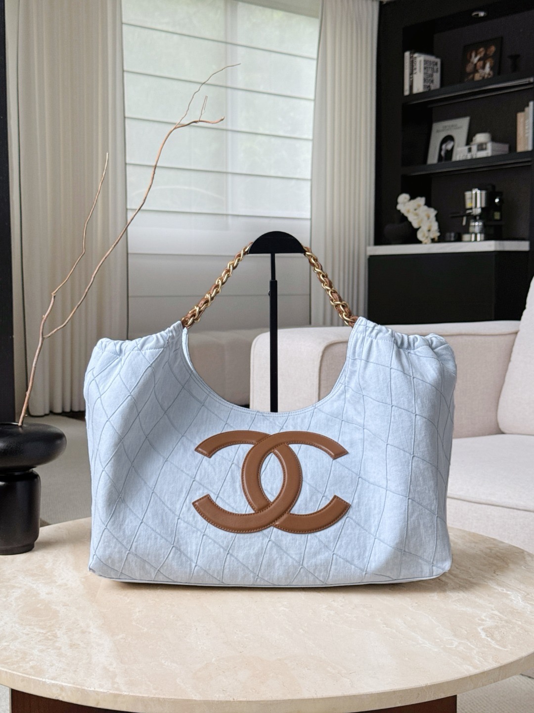 CHANEL Coco Beach Small Shopping Bag Blue Denim - image 2