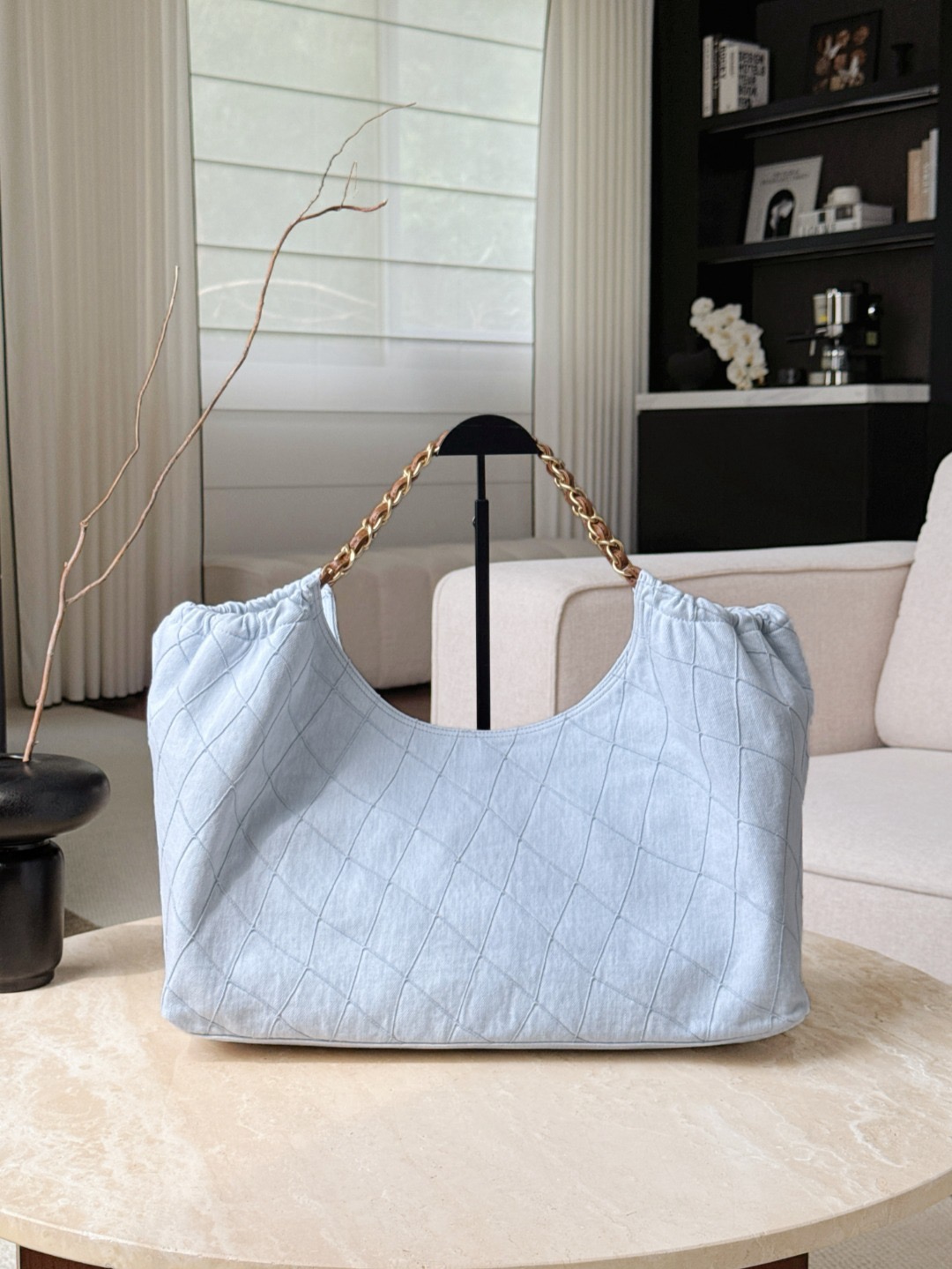 CHANEL Coco Beach Small Shopping Bag Blue Denim - image 3