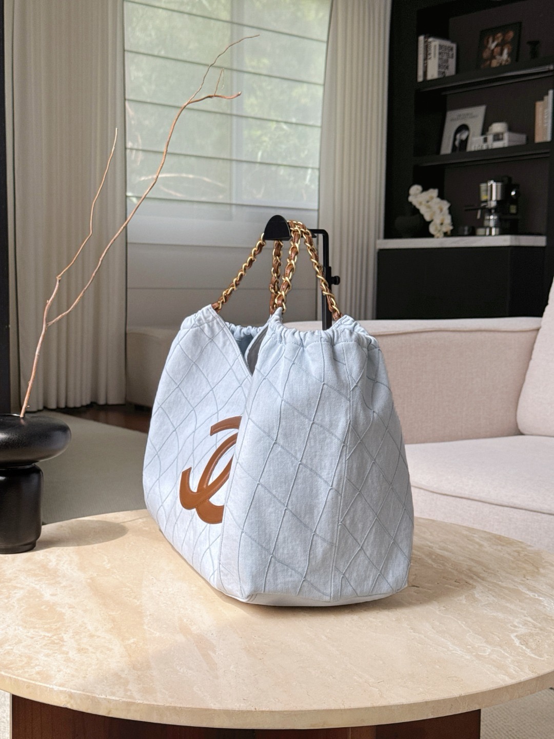 CHANEL Coco Beach Small Shopping Bag Blue Denim - image 4