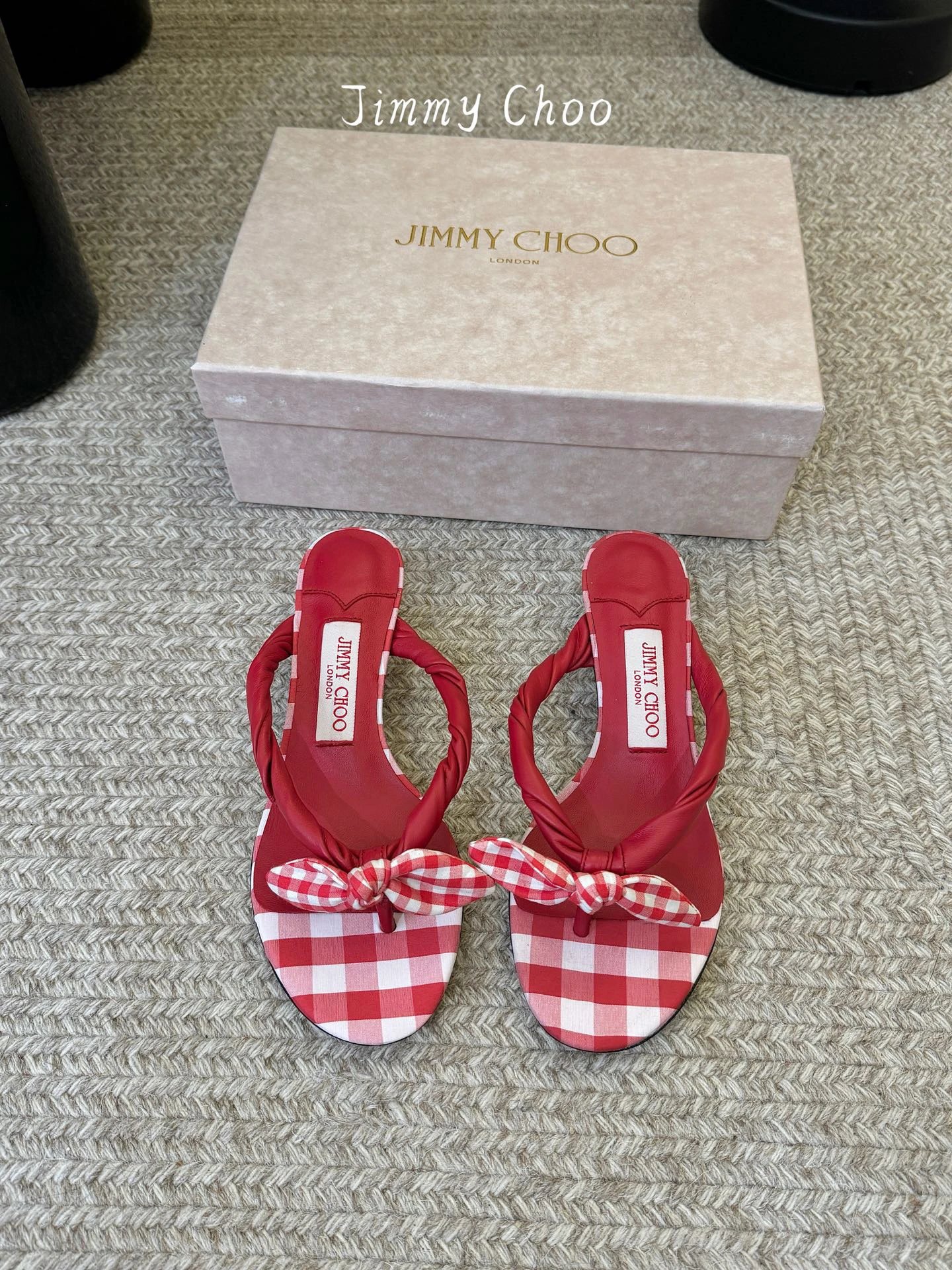 JIMMYCHOO Ruby Red Mix Mixed Gingham Cotton Mule Sandals with Gingham Bow - image 2