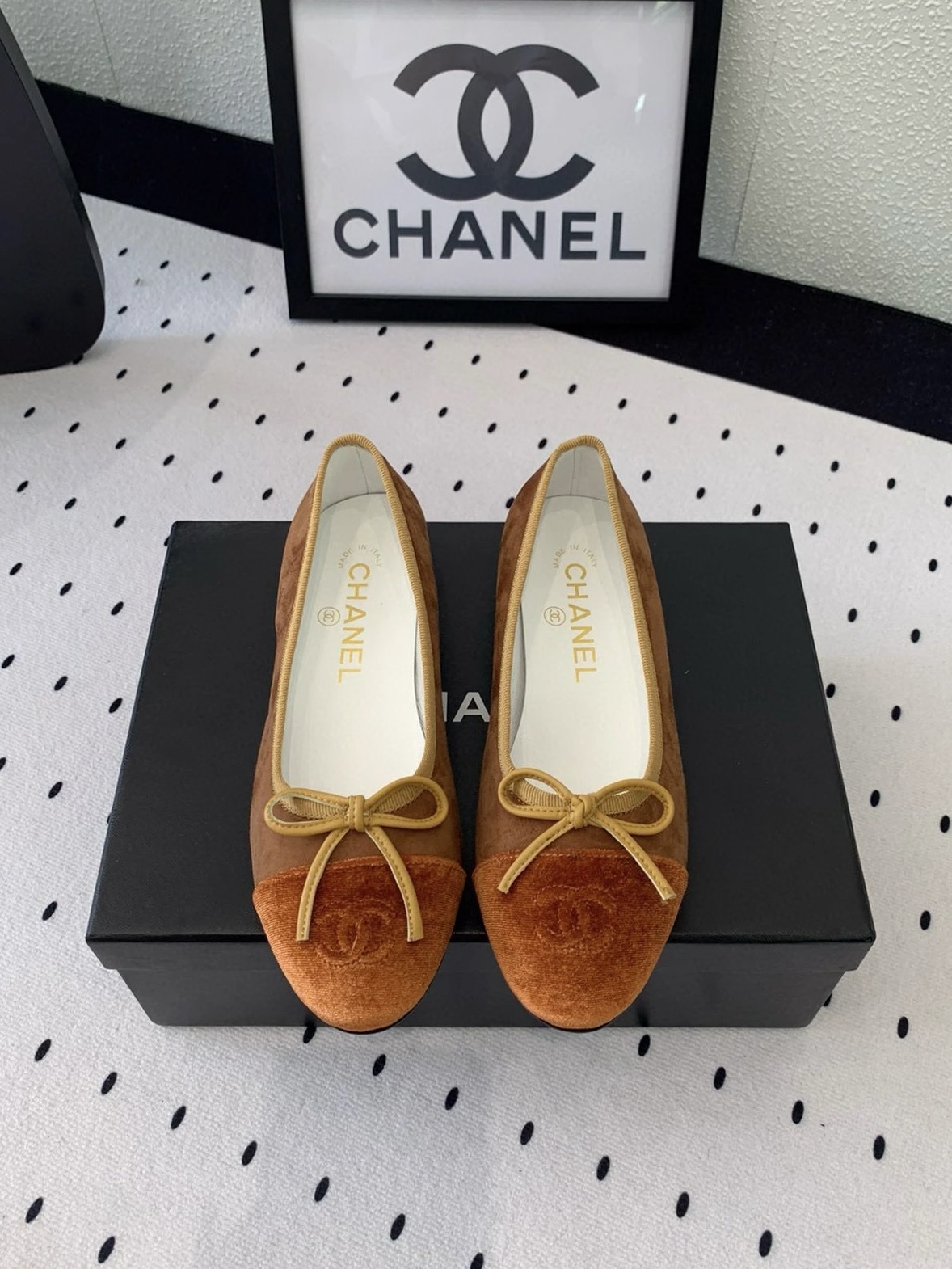 CHANEL Velvet Cap Toe CC Ballerina Flats - image 2
