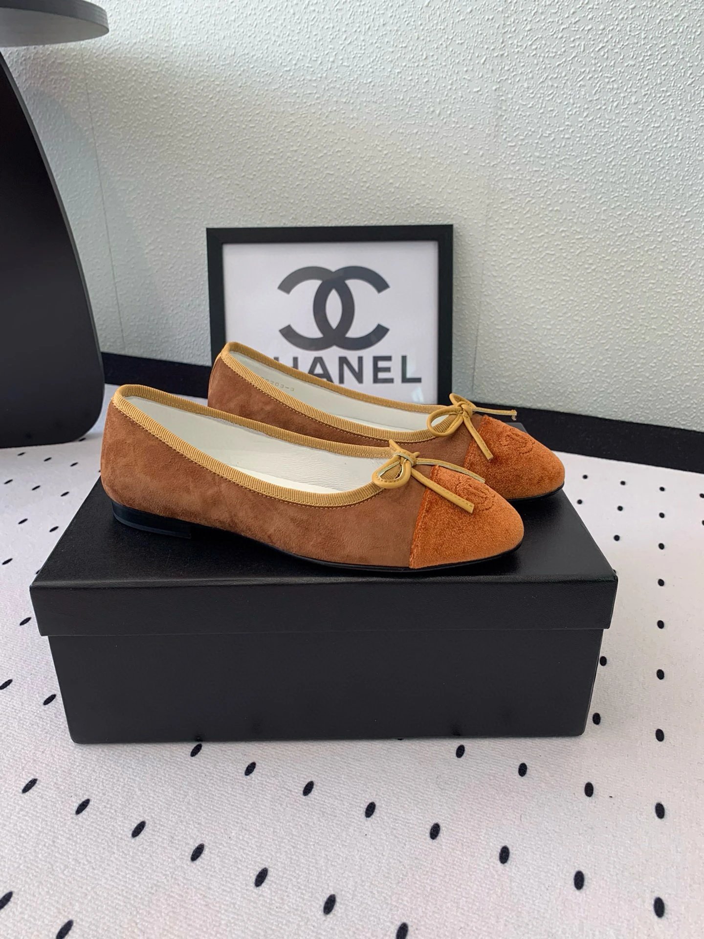 CHANEL Velvet Cap Toe CC Ballerina Flats - image 3