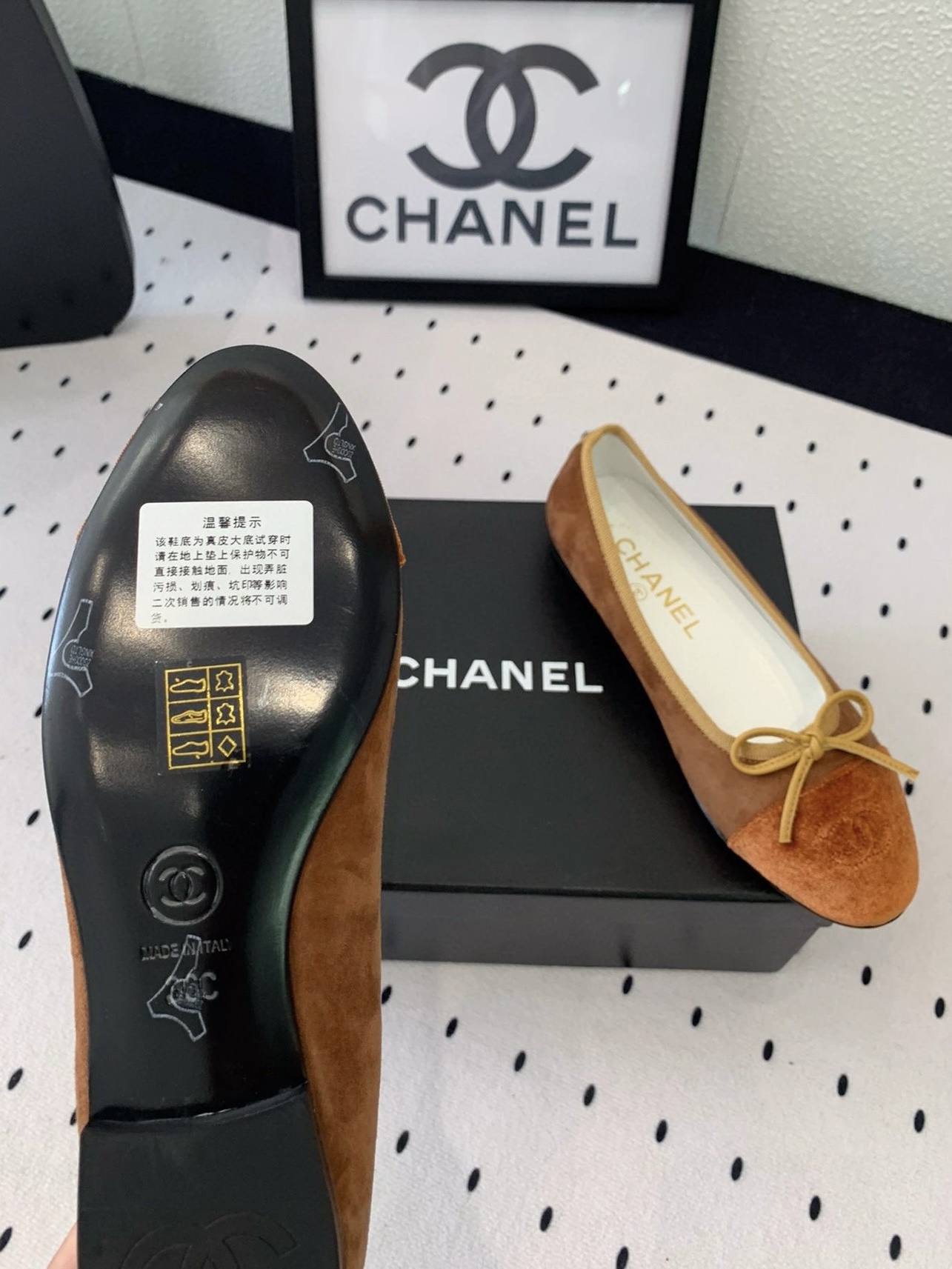 CHANEL Velvet Cap Toe CC Ballerina Flats - image 5
