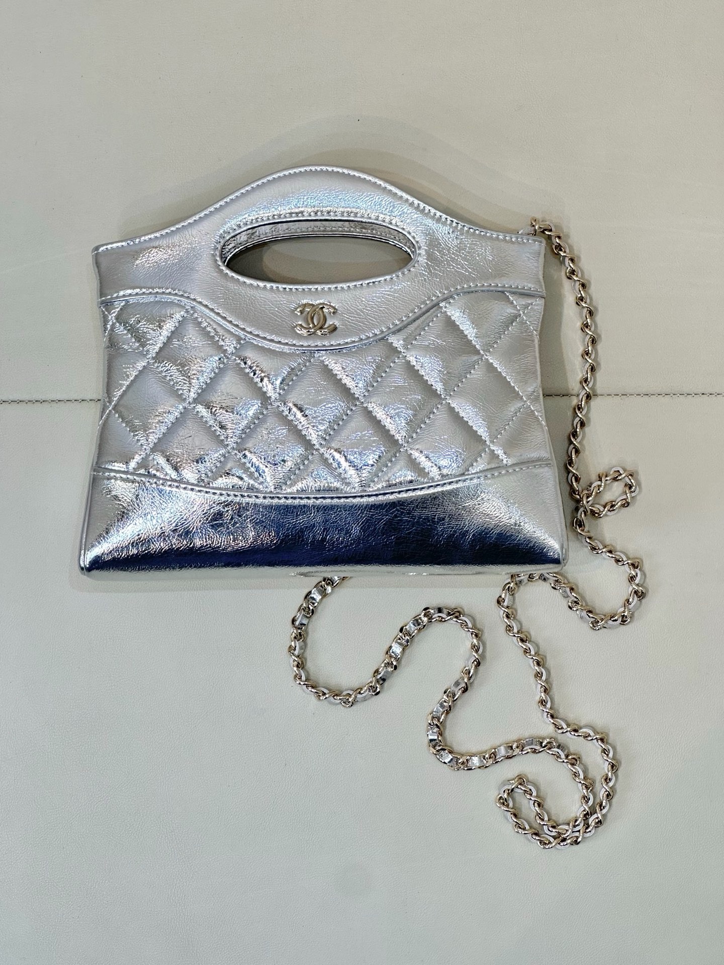 CHANEL 31 Clutch With Chain Silver Metaillc Calfskin Gold Hardware - image 2