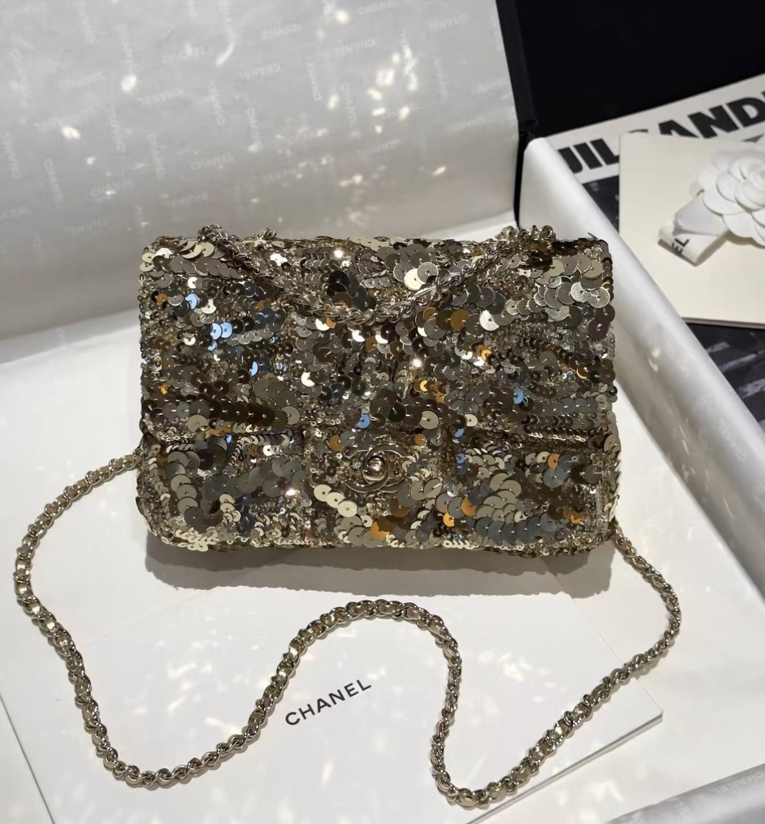 CHANEL Flap Bag Handmade Beaded Sequins - image 3