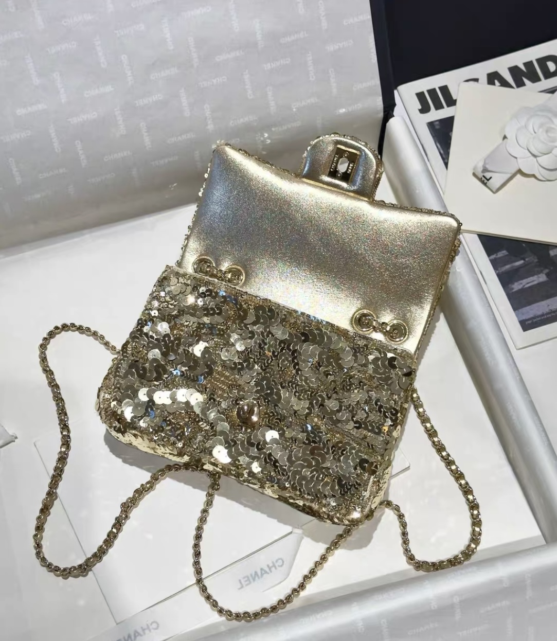 CHANEL Flap Bag Handmade Beaded Sequins - image 6