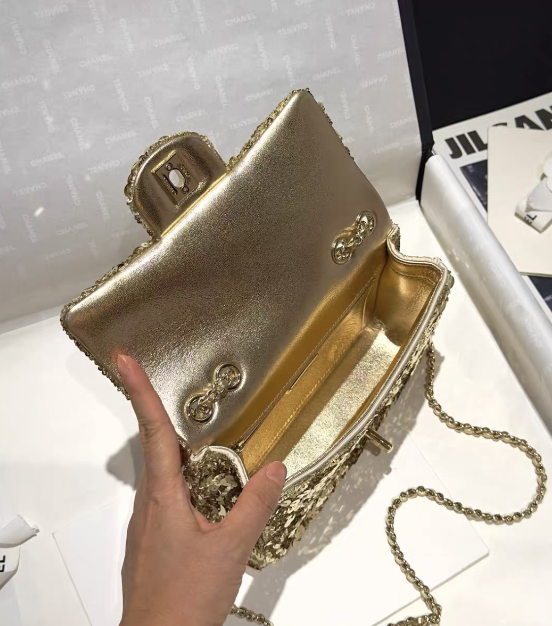 CHANEL Flap Bag Handmade Beaded Sequins - image 7