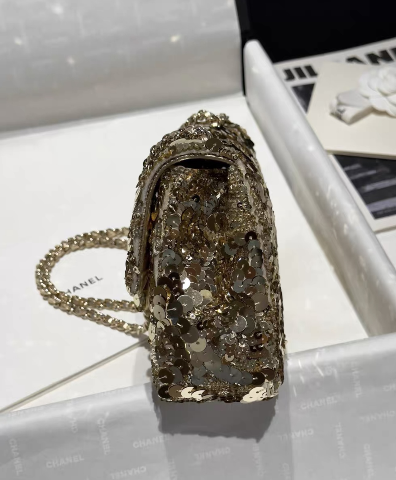 CHANEL Flap Bag Handmade Beaded Sequins - image 4