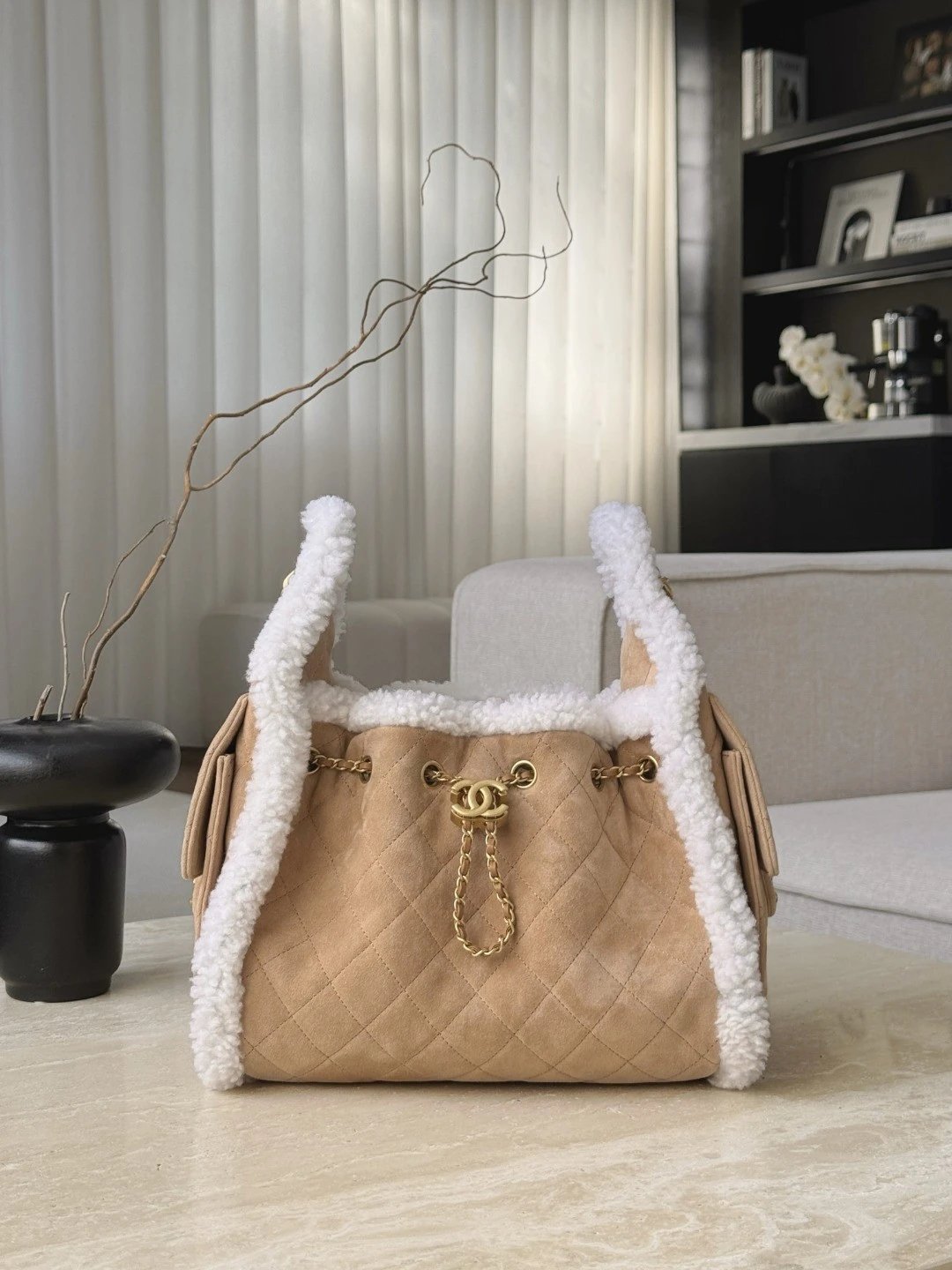 CHANEL 25K Handbag Small Crumpled Shearling Sheepskin - image 2
