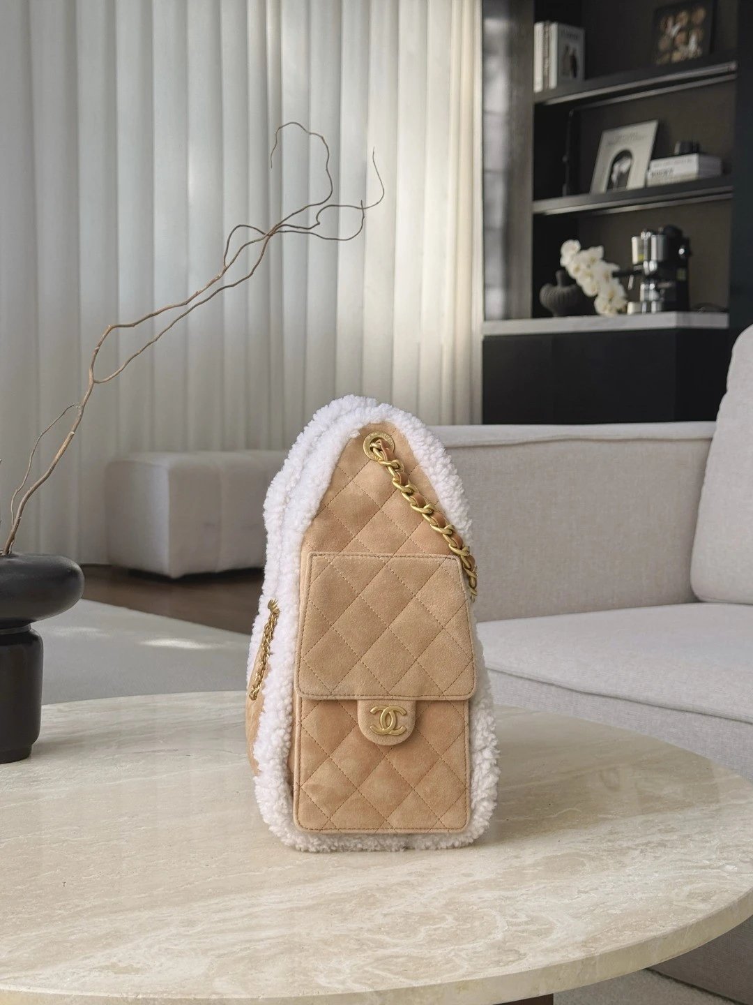 CHANEL 25K Handbag Small Crumpled Shearling Sheepskin - image 3