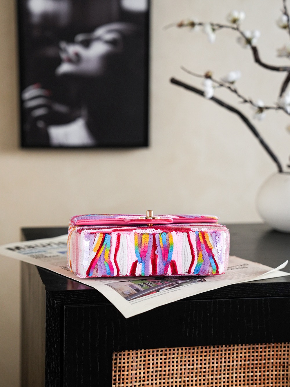 CHANEL Mini flap bag, Embroidered satin, sequins - image 6