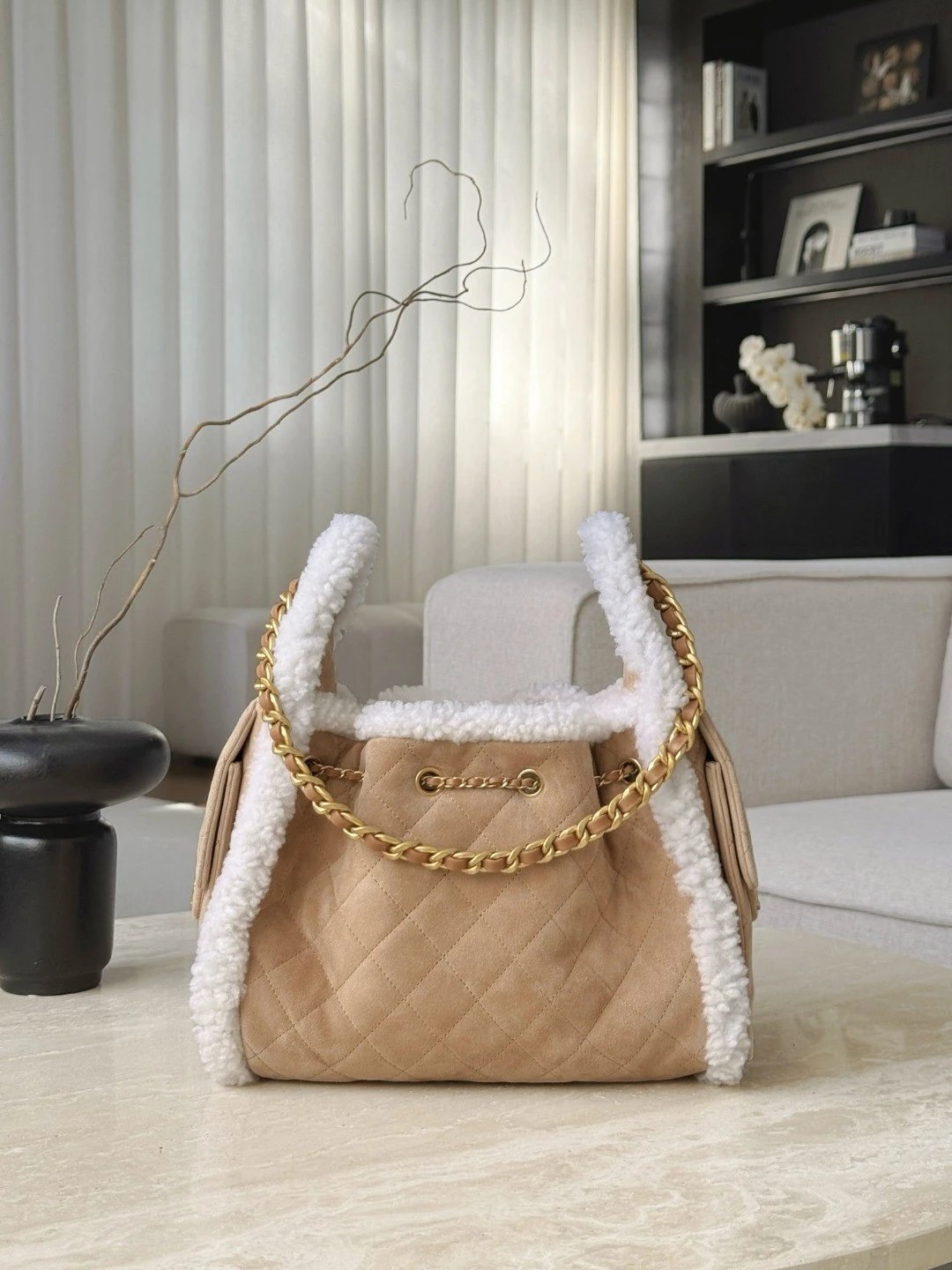 CHANEL 25K Handbag Small Crumpled Shearling Sheepskin - image 4