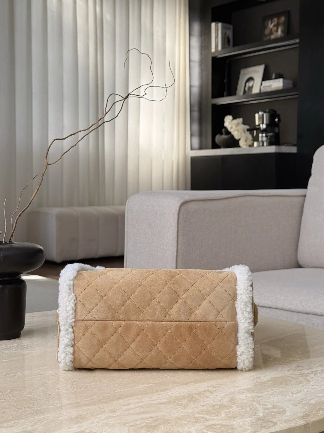 CHANEL 25K Handbag Small Crumpled Shearling Sheepskin - image 5