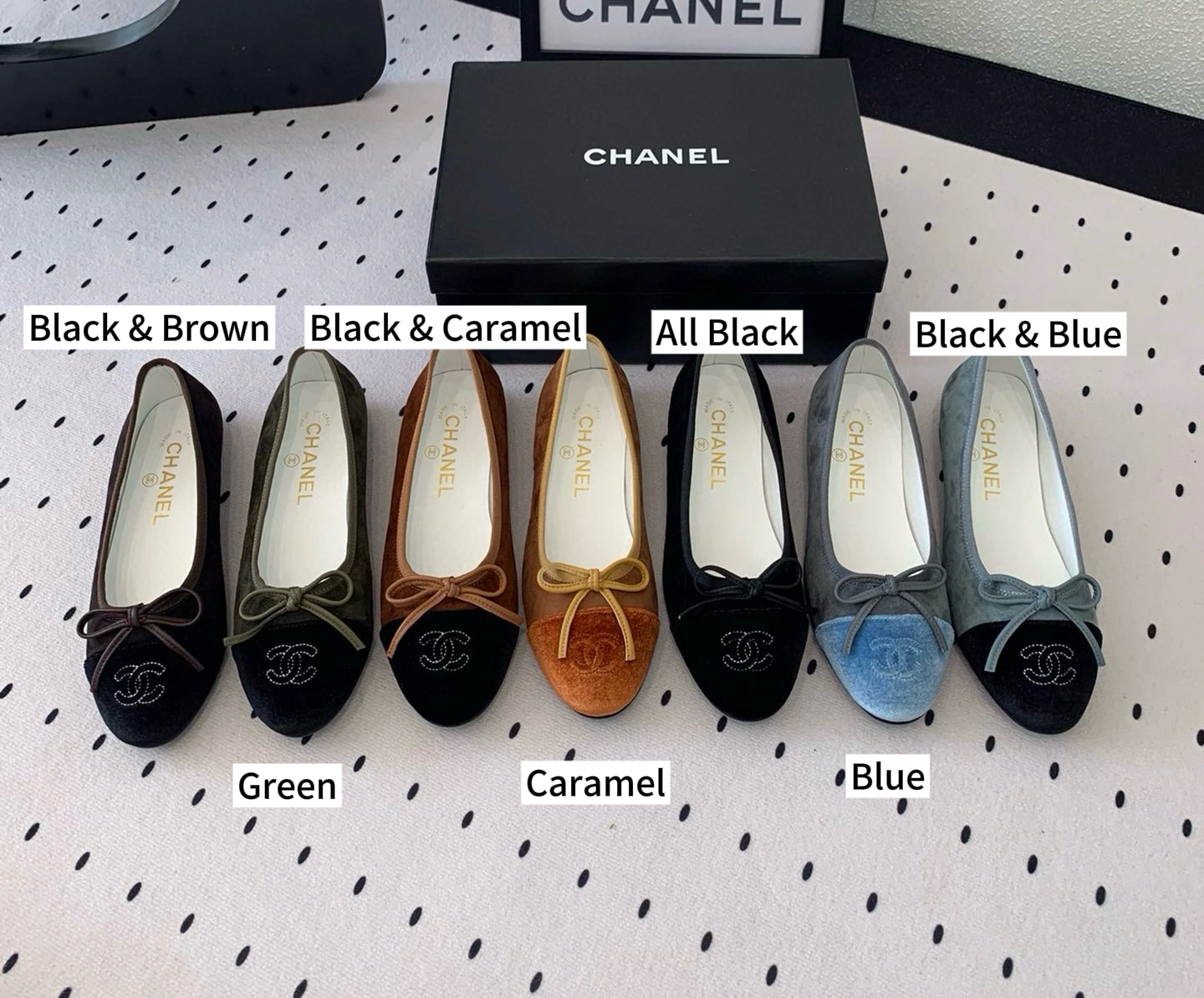CHANEL Velvet Cap Toe CC Ballerina Flats - image 6