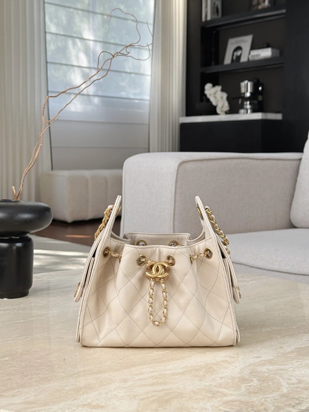CHANEL 25 Mini Handbag Grained Calfskin Cream - image 2
