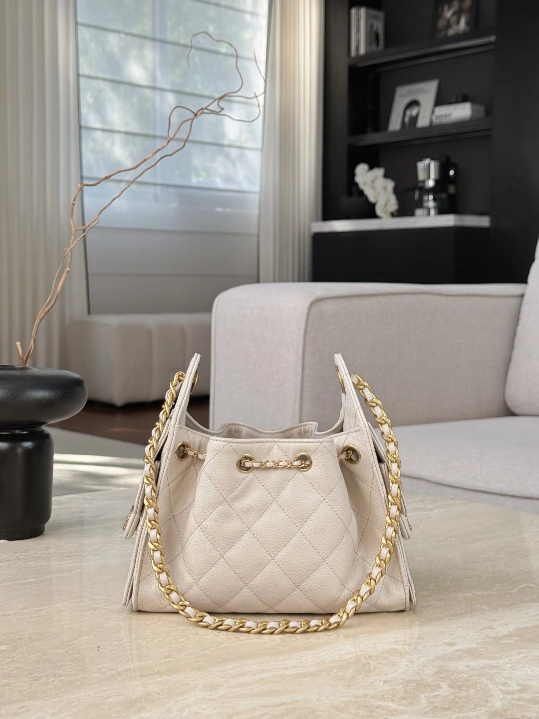 CHANEL 25 Mini Handbag Grained Calfskin Cream - image 3