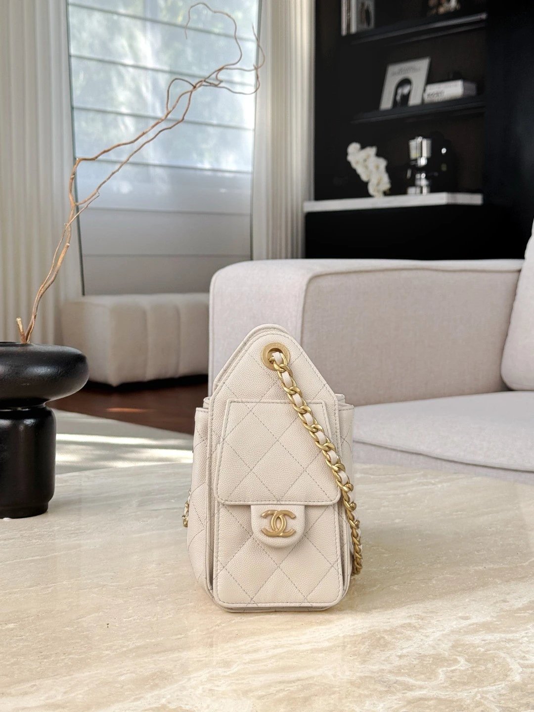 CHANEL 25 Mini Handbag Grained Calfskin Cream - image 4