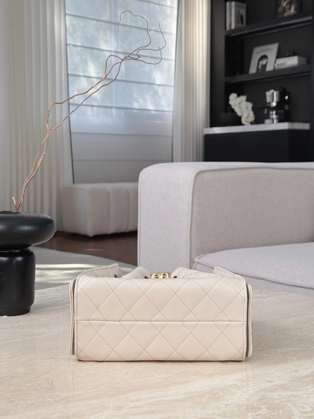 CHANEL 25 Mini Handbag Grained Calfskin Cream - image 5