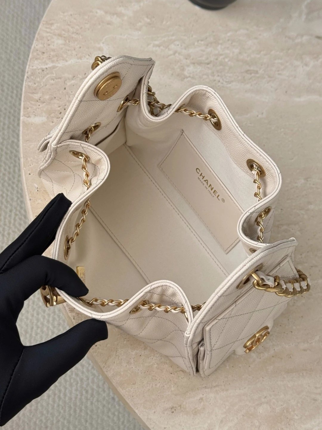 CHANEL 25 Mini Handbag Grained Calfskin Cream - image 6