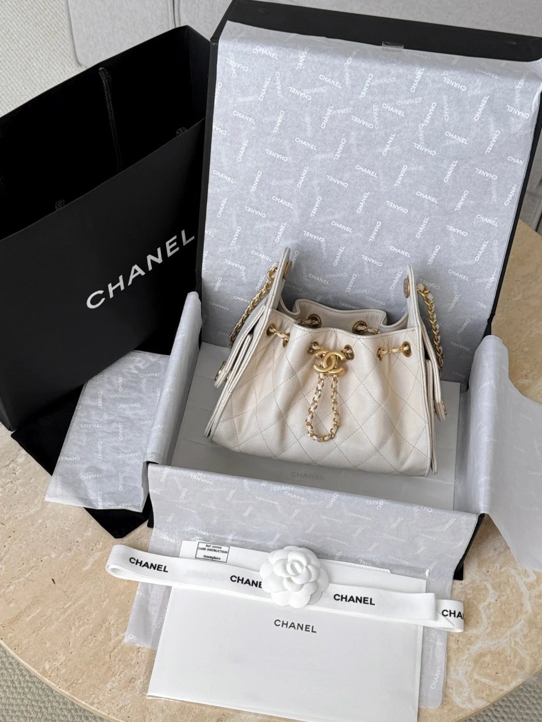 CHANEL 25 Mini Handbag Grained Calfskin Cream - image 8
