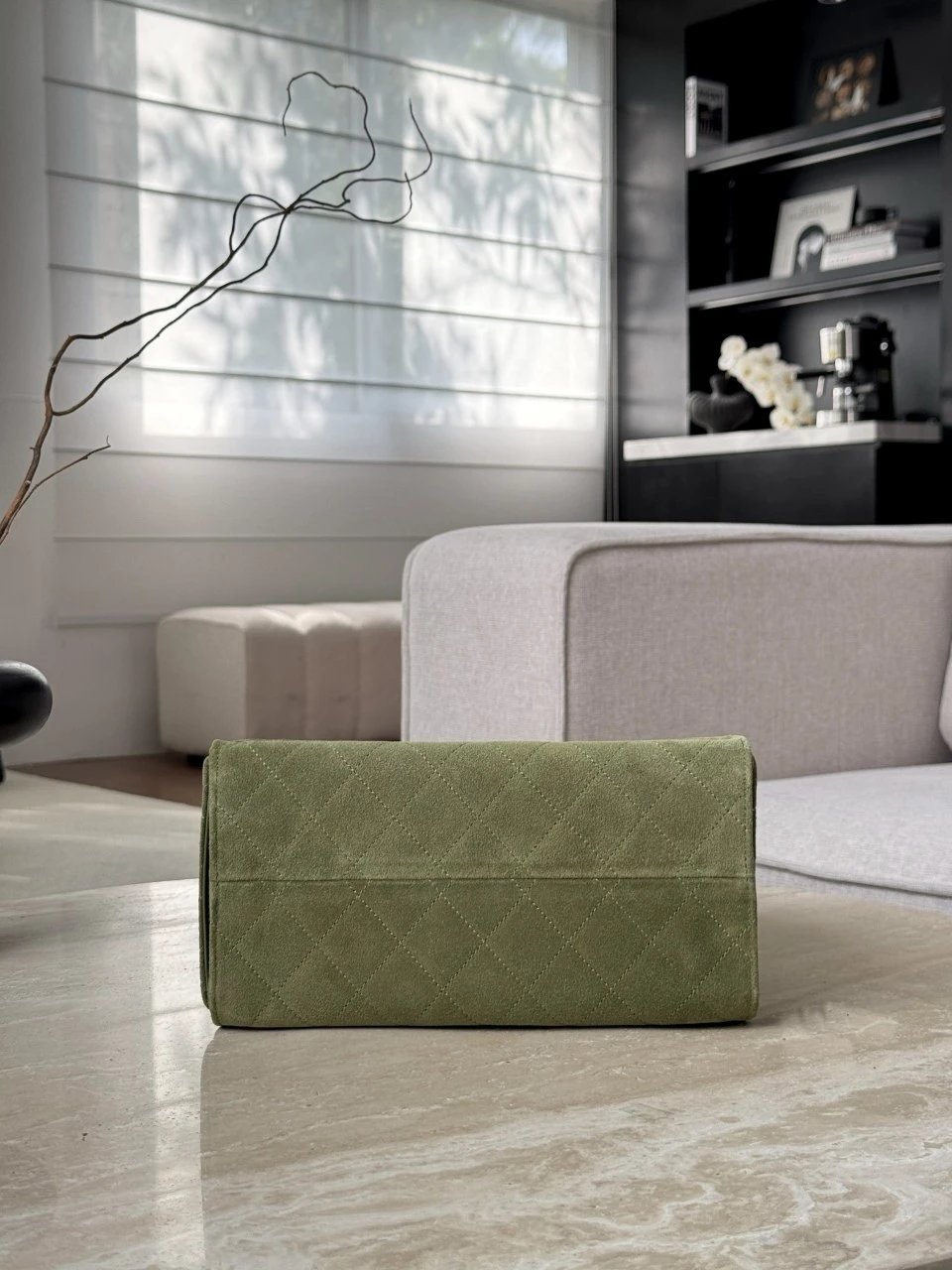 CHANEL 25 Hand Bag Suede-Grass Green - image 5