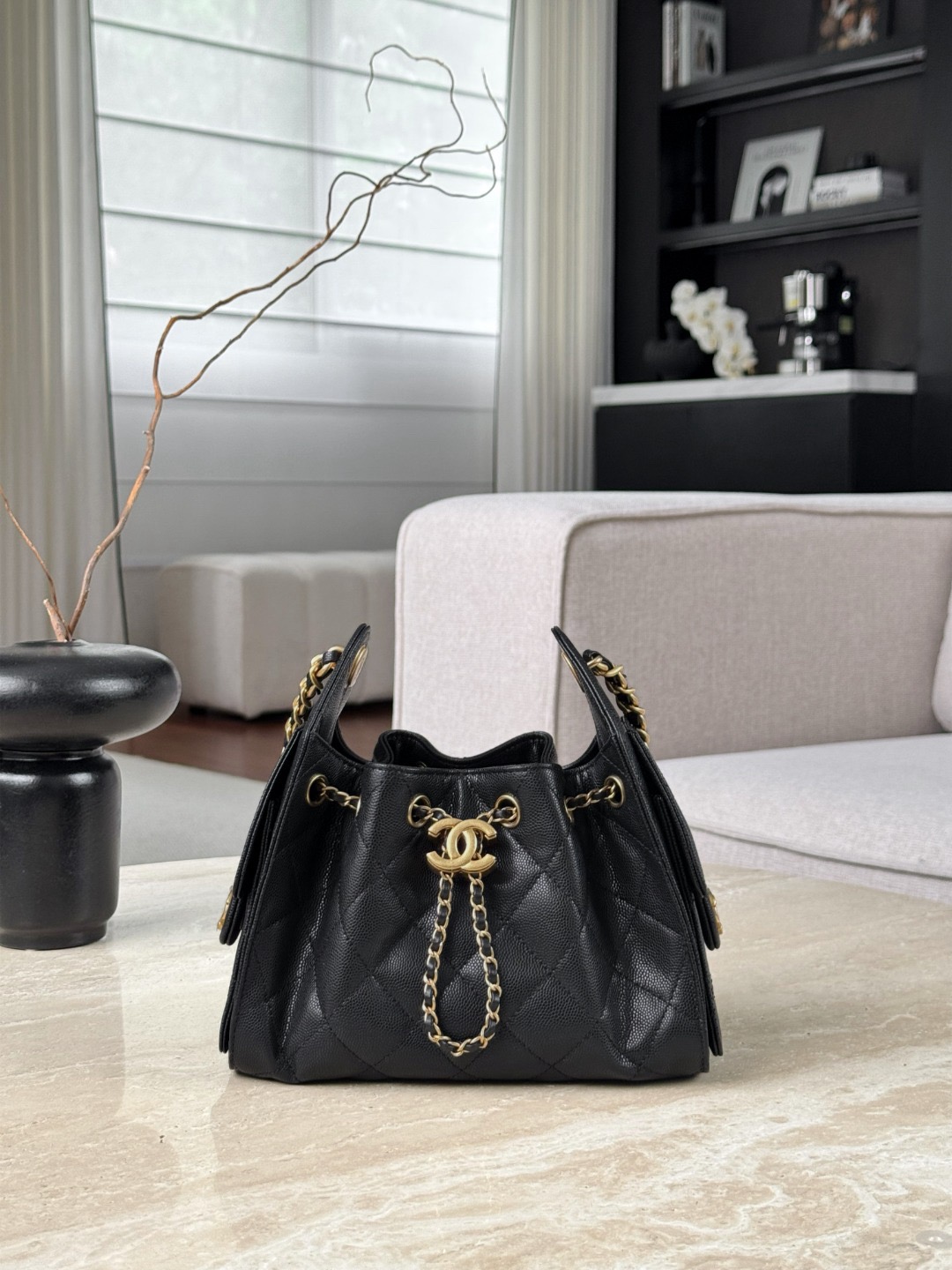 CHANEL 26C MINI Hobo Bag Grained Calfskin In Black - image 2