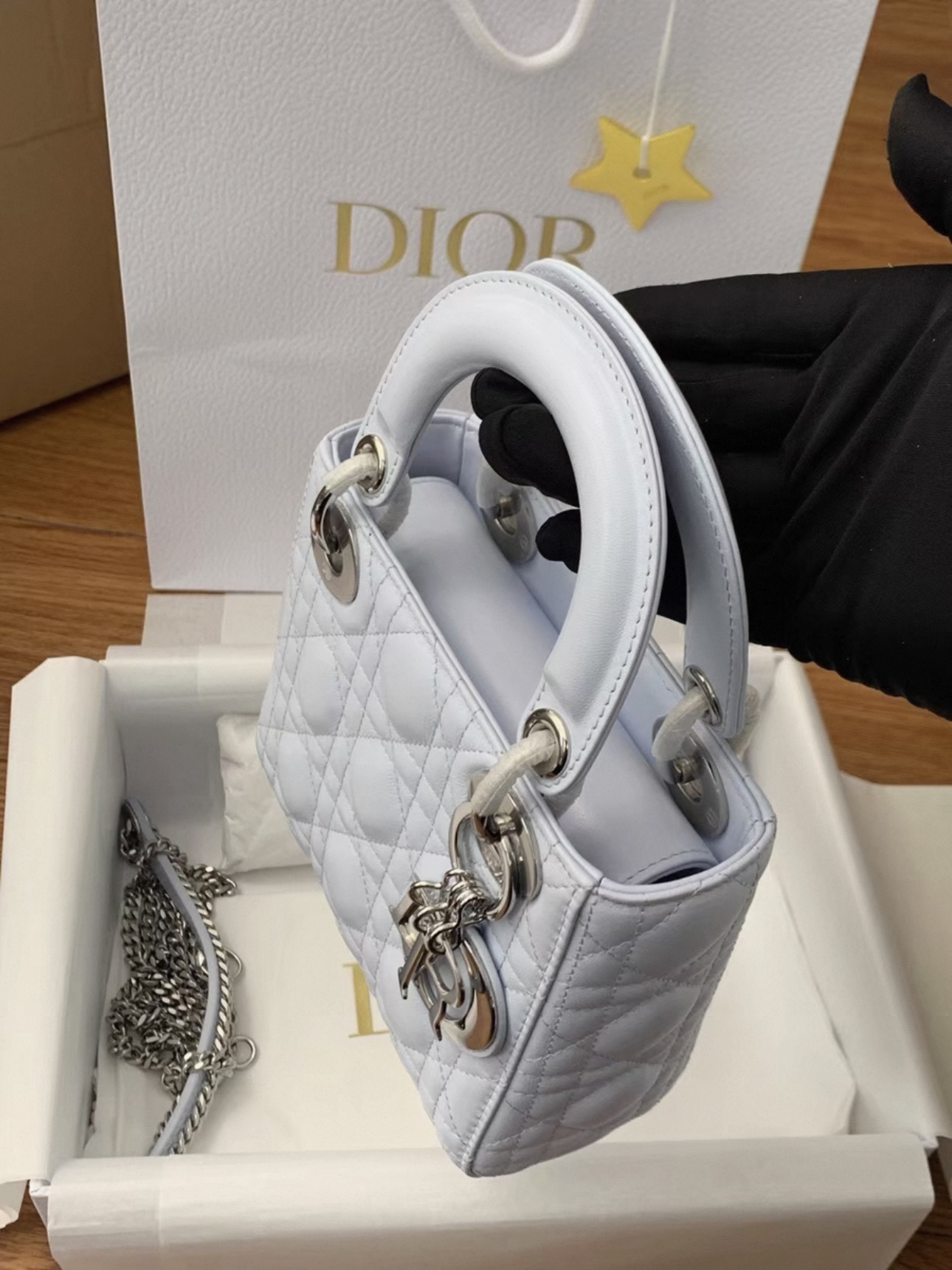 Mini Lady Dior Bag Cannage Lambskin-Glacier Blue - image 3