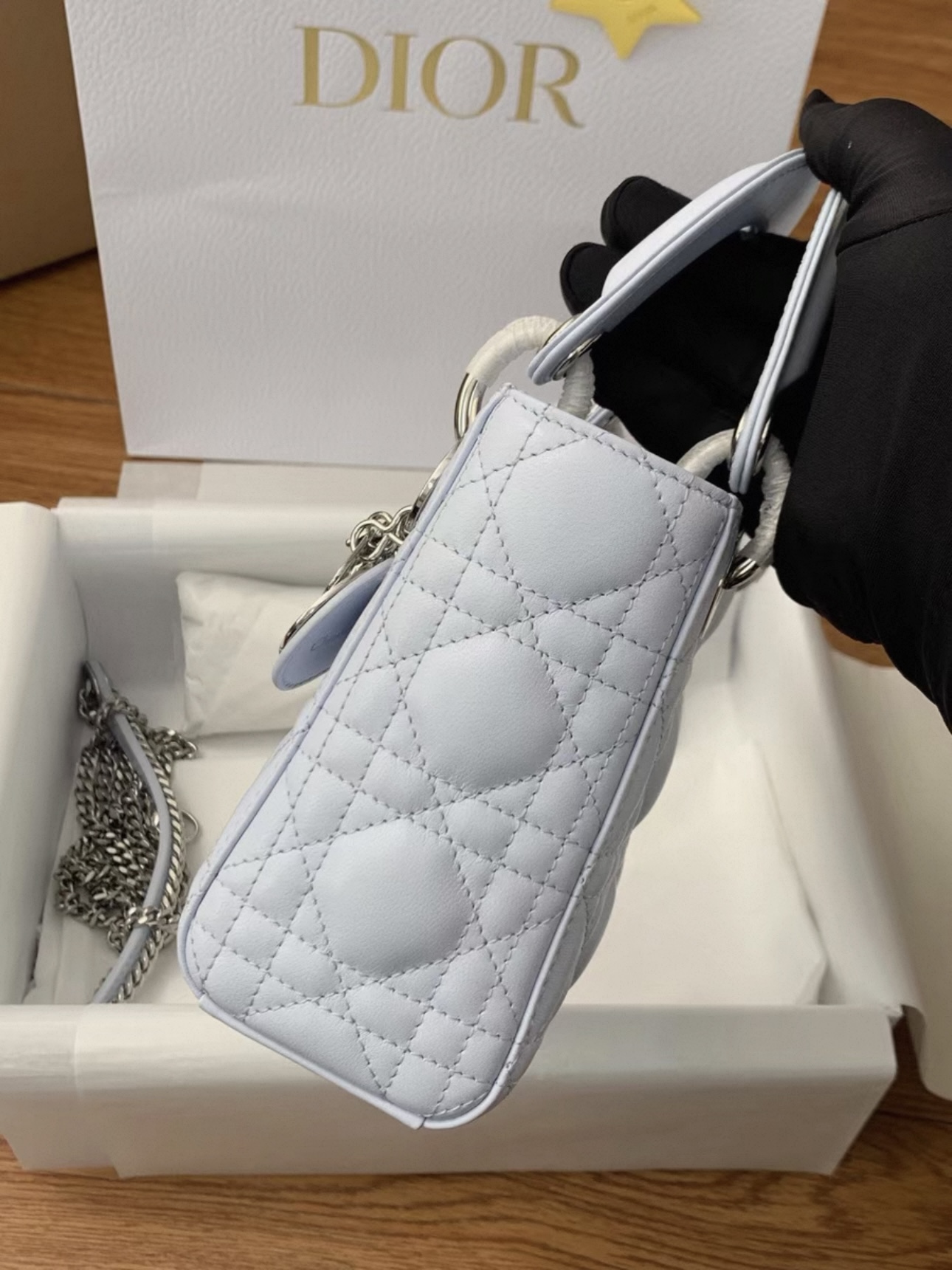 Mini Lady Dior Bag Cannage Lambskin-Glacier Blue - image 4