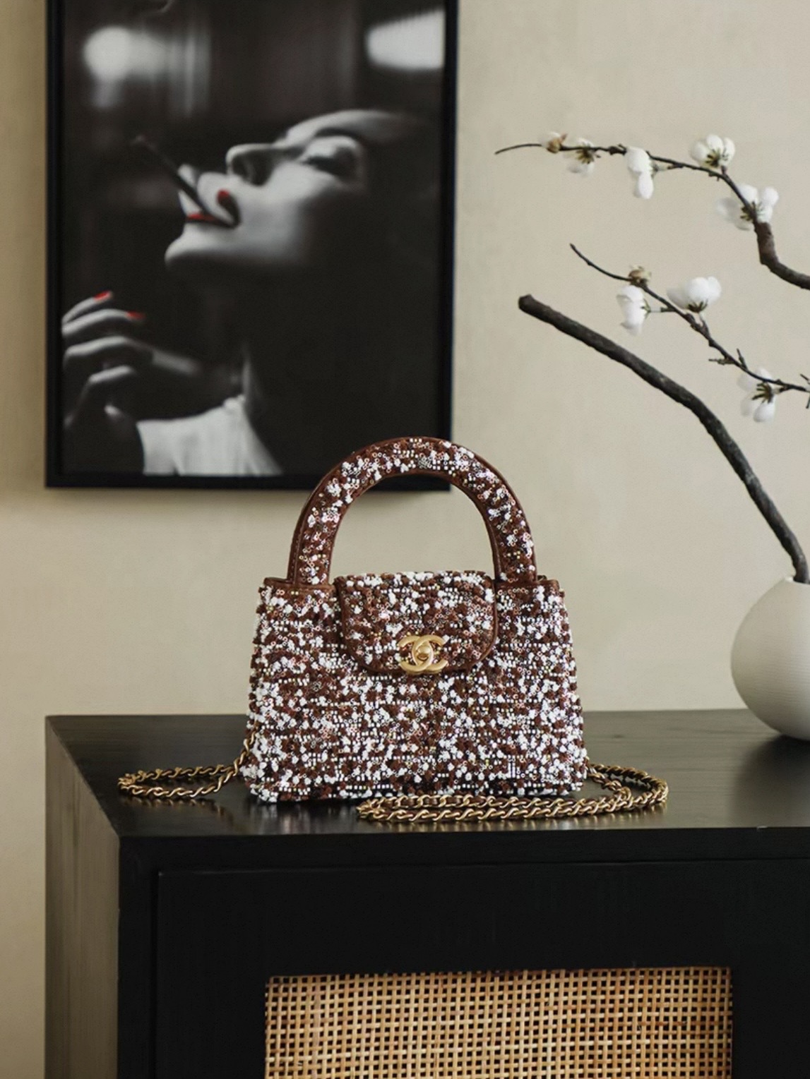 CHANEL Kelly 26c Bag in Brown Base Fabric with Dense Bead and Sequin Embroidery - image 2