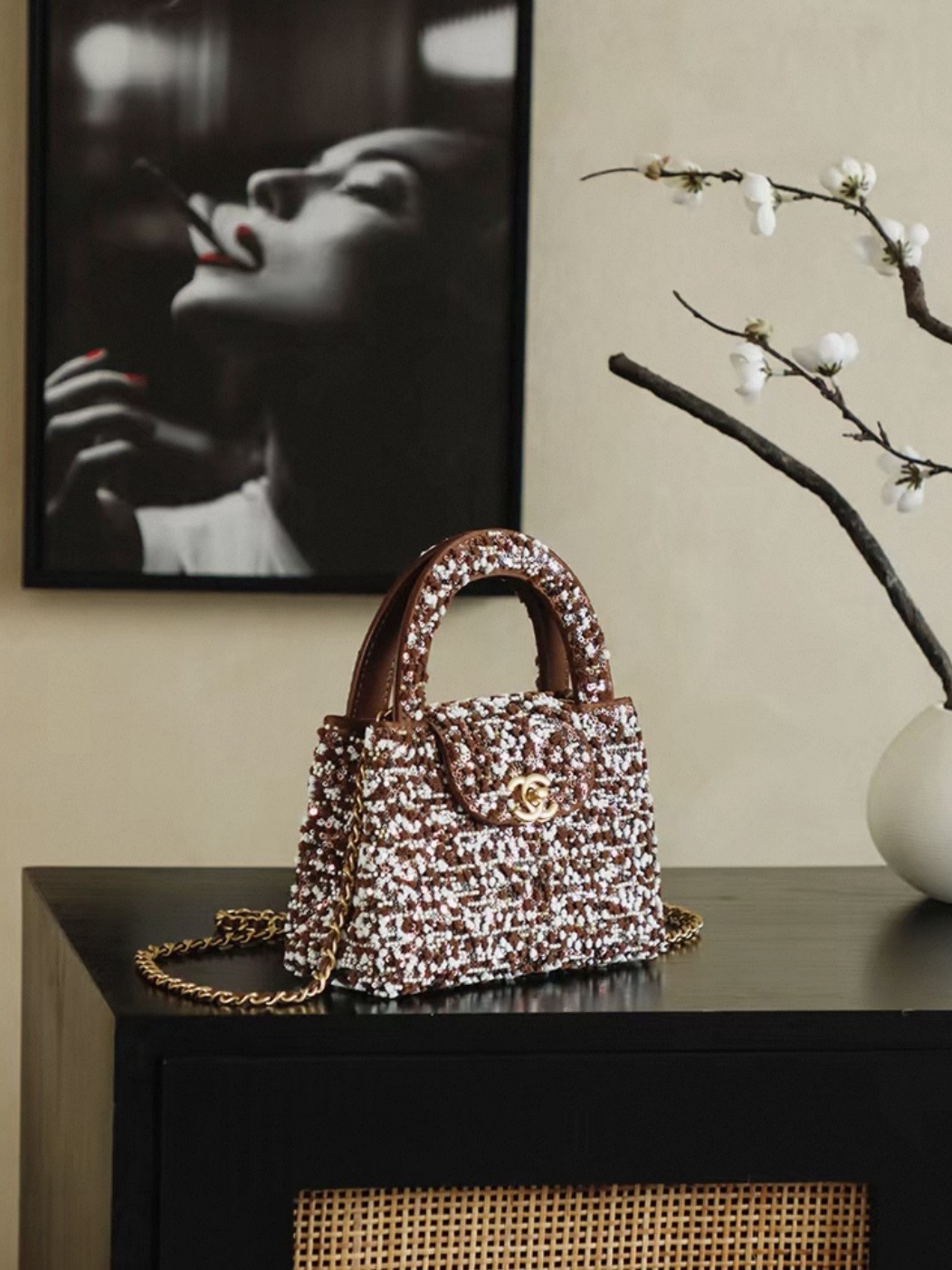 CHANEL Kelly 26c Bag in Brown Base Fabric with Dense Bead and Sequin Embroidery - image 3