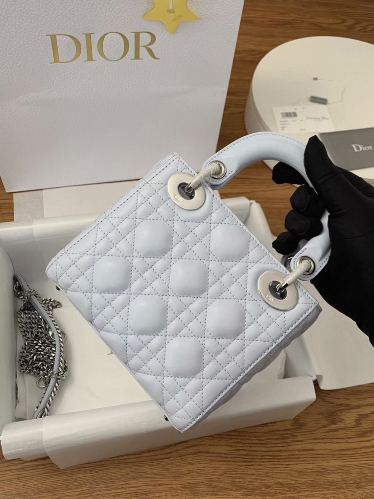 Mini Lady Dior Bag Cannage Lambskin-Glacier Blue - image 5