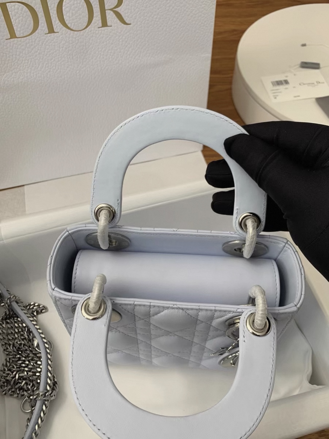 Mini Lady Dior Bag Cannage Lambskin-Glacier Blue - image 6