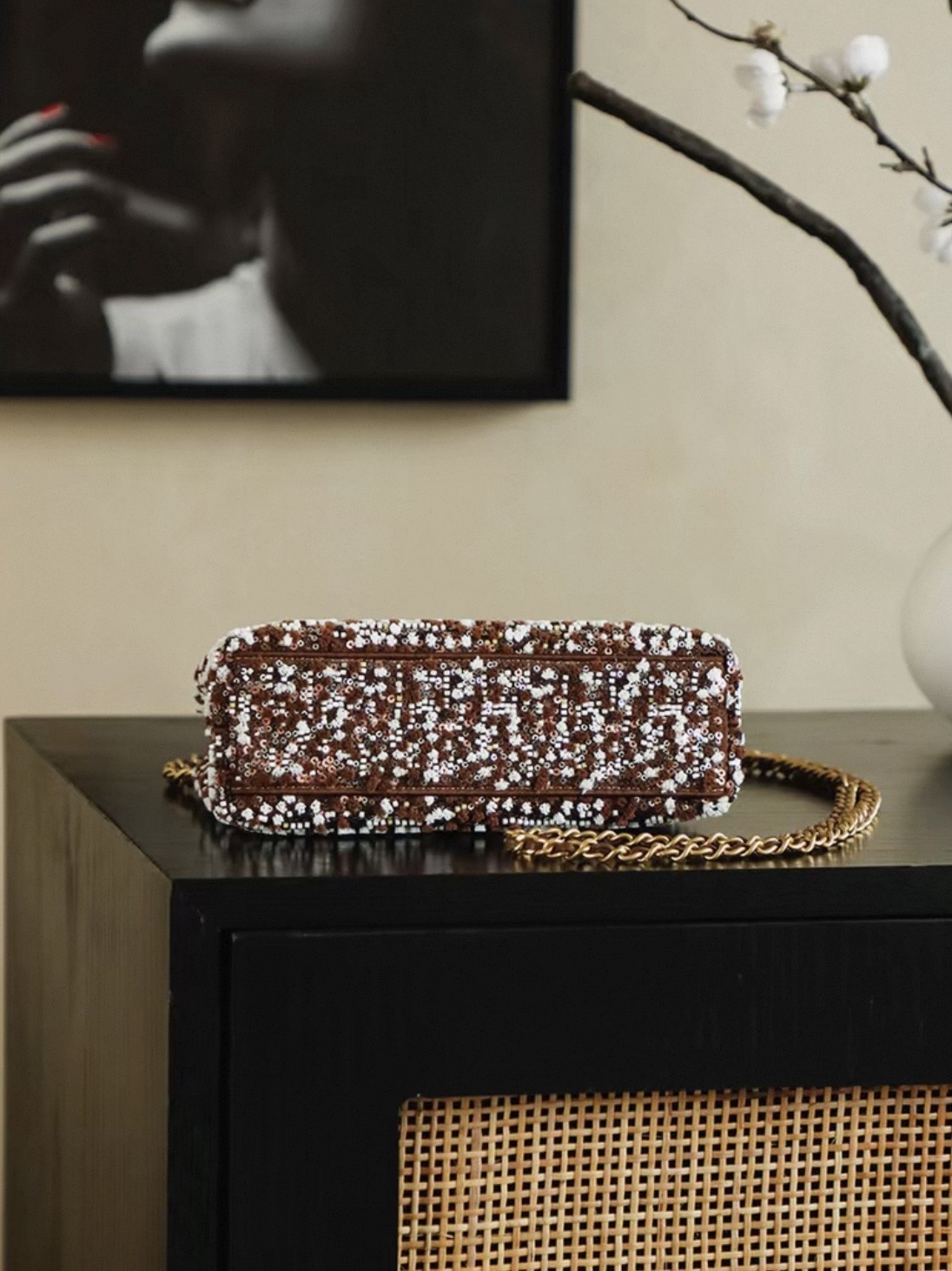 CHANEL Kelly 26c Bag in Brown Base Fabric with Dense Bead and Sequin Embroidery - image 6