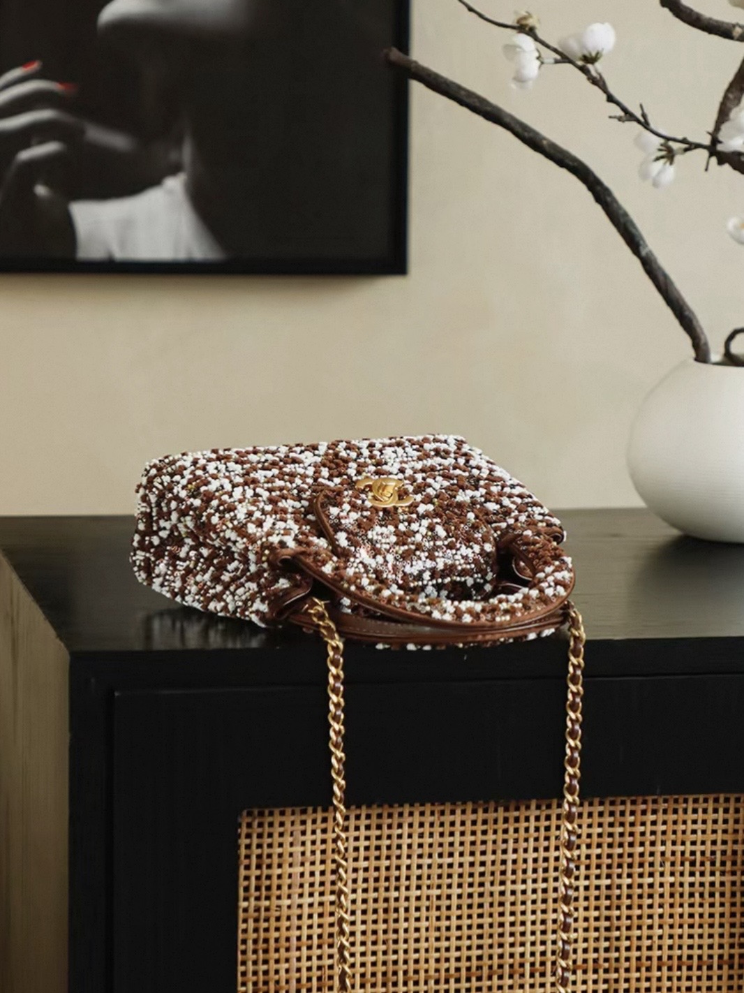 CHANEL Kelly 26c Bag in Brown Base Fabric with Dense Bead and Sequin Embroidery - image 7