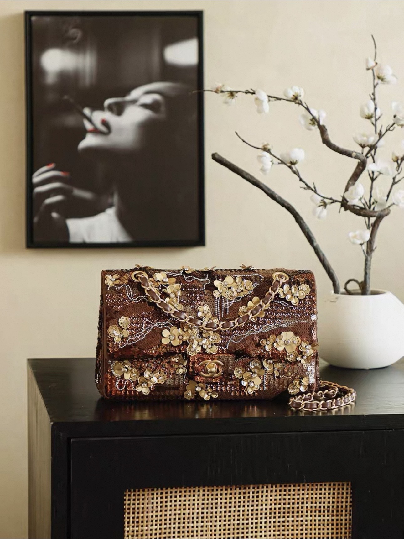 CHANEL Medium Large Classic Flap Bag in Embroidered Satin, Sequins, Glass beads - image 2