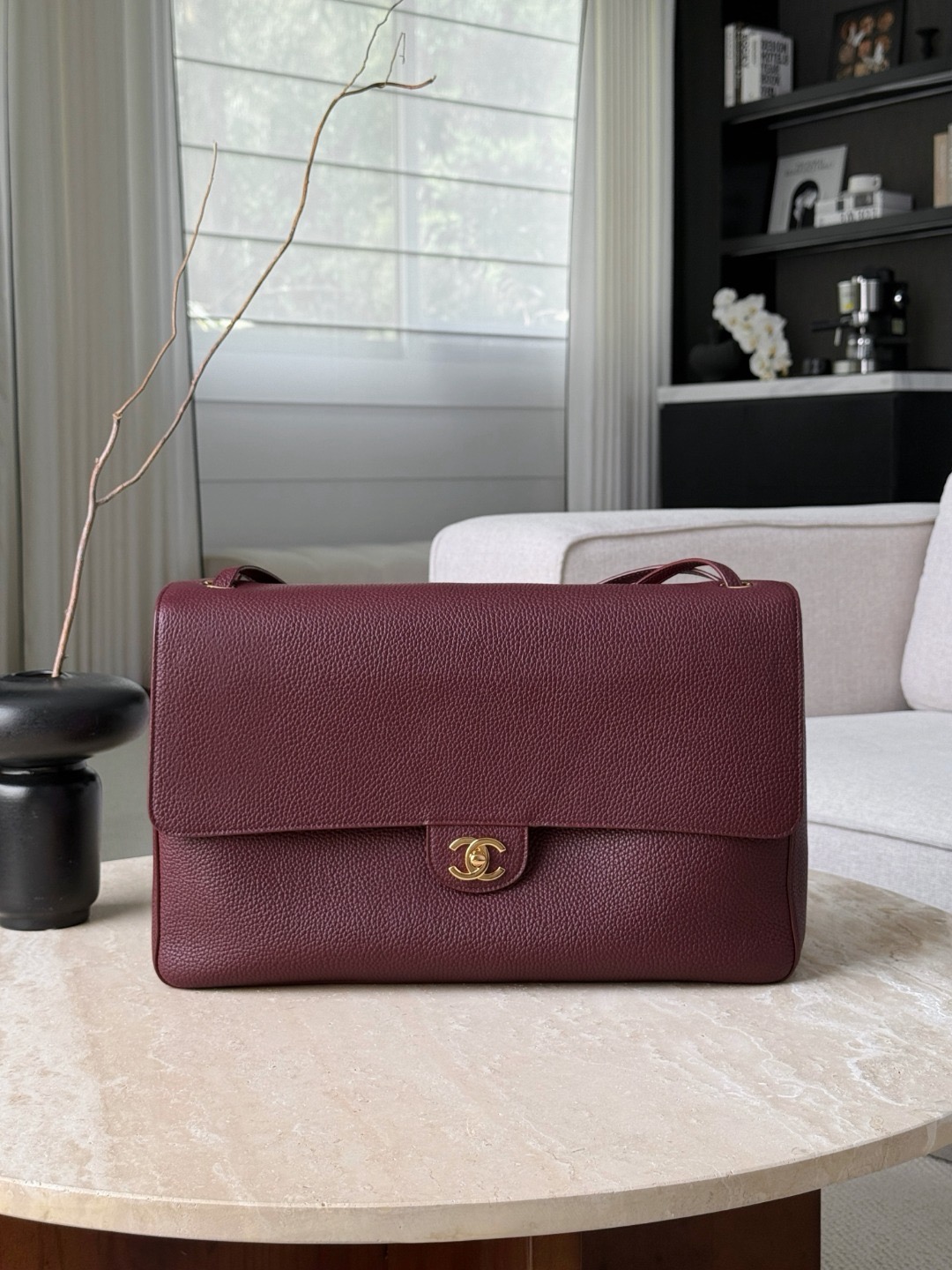 CHANEL Maxi Flap Bag Grained Calfskin In Burgundy - image 2