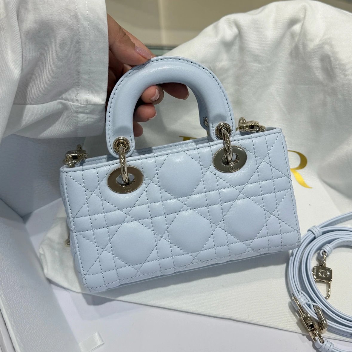 Lady D-Joy Bag Cannage Lambskin Glacier Blue - image 3