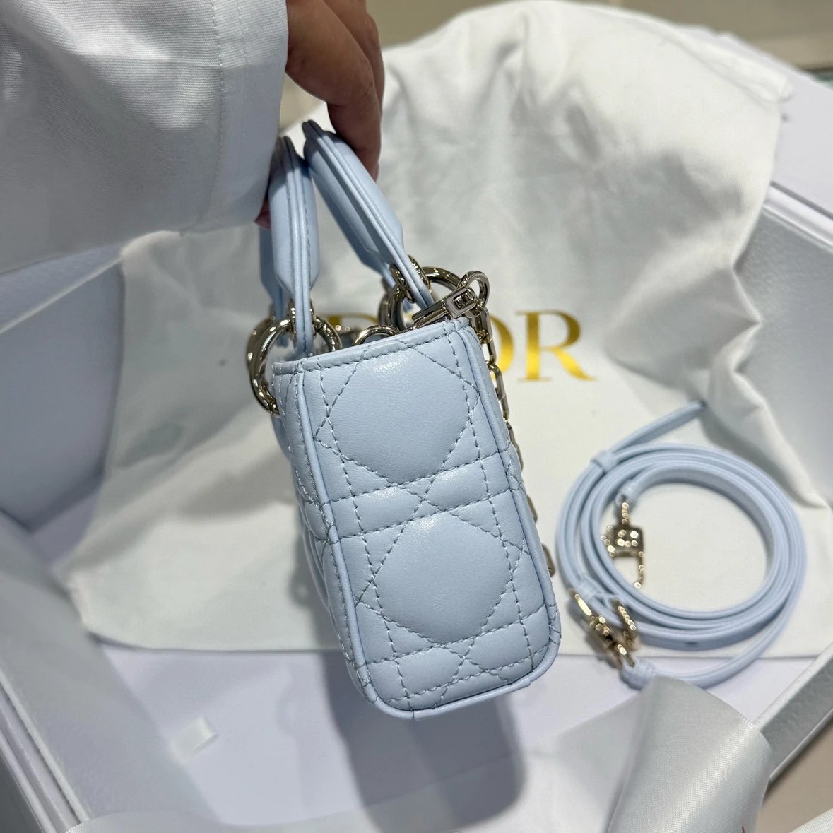 Lady D-Joy Bag Cannage Lambskin Glacier Blue - image 4
